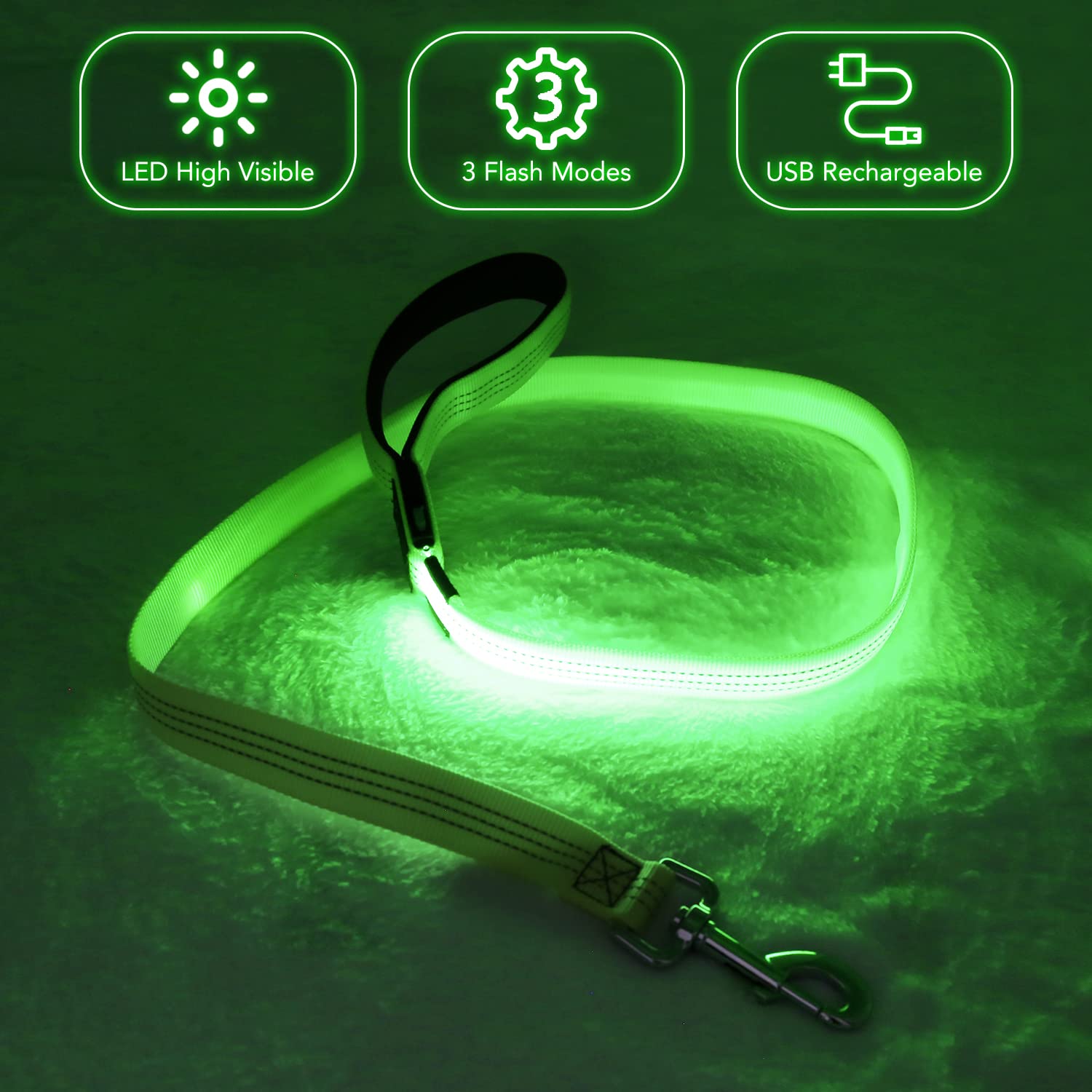 Bseen Light Up Dog Leash, Refelctive Led Dog Leash Rechargeable Glowing Pet Lead Safety Dog Lights For Night Walking (4 Ft, Reflective Green)