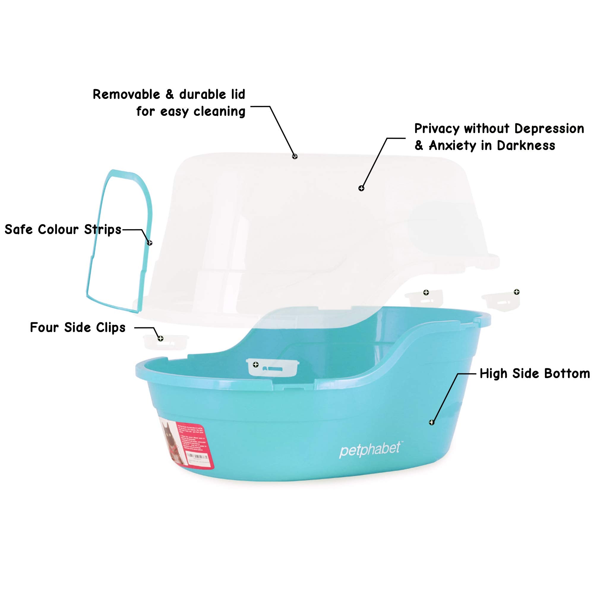 Petphabet Jumbo Hooded Cat Litter Box, Extra Large, Teal