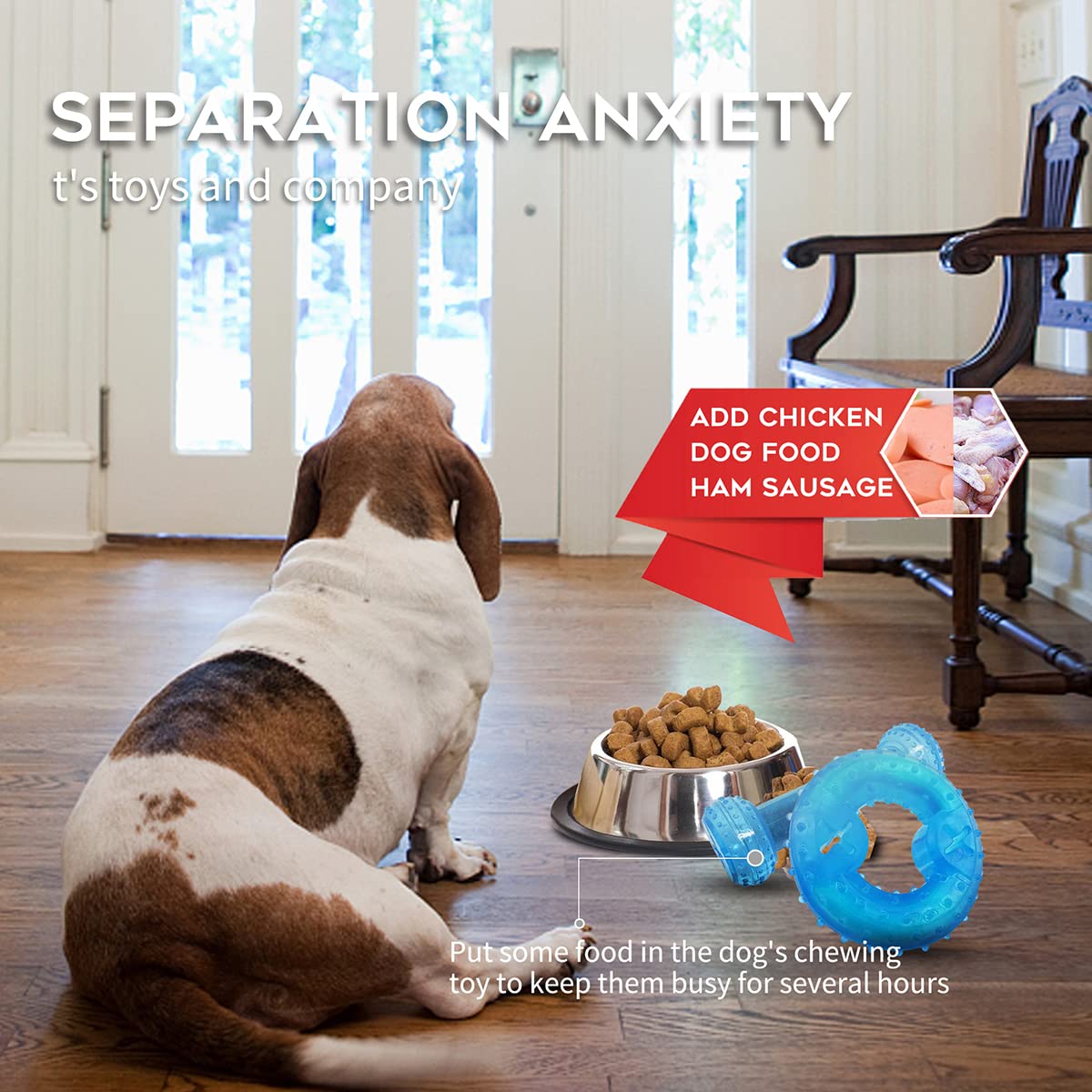 Spofly Freezable Puppy Teething Toy, 1 Teething Ring +1 Teething Bone Freezable Dog Chew Toys Set (Blue)