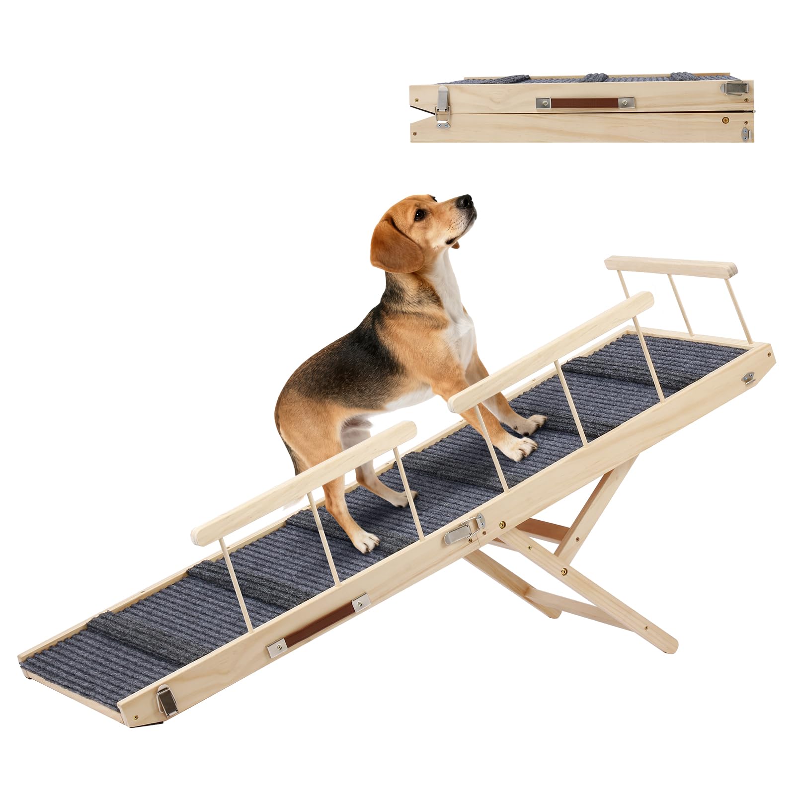 In hand Dog Ramp for High Bed with Safety Rails, Adjustable Foldable Pet Steps Ramp with Anti-Slip Pad, Assist Senior Arthritic,
