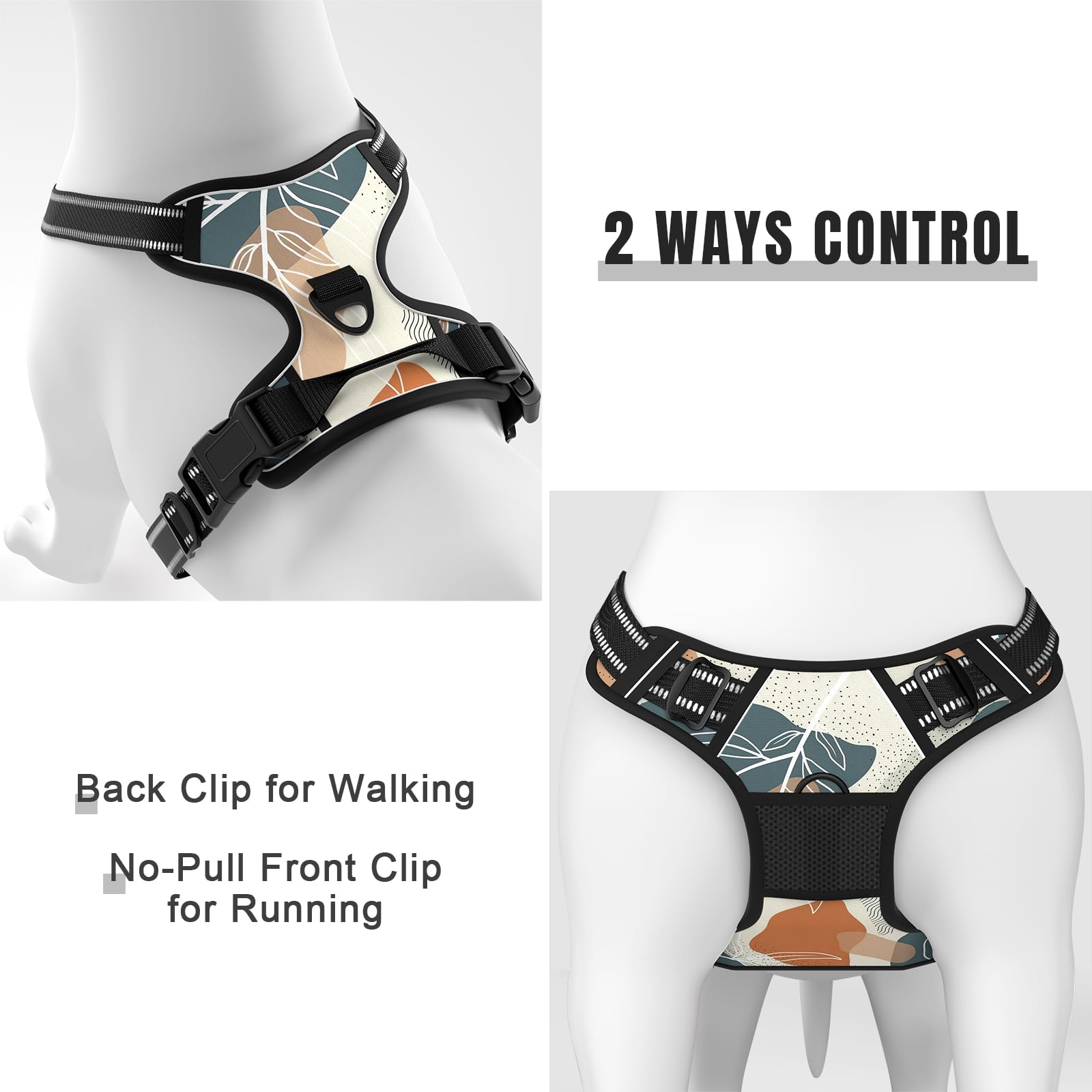 Rnivvi No Pull Dog Harness, Cute Boho Reflective X-Large Sized Puppy Harness, Adjustable Soft Padded Vest for Large Dogs, Heavy