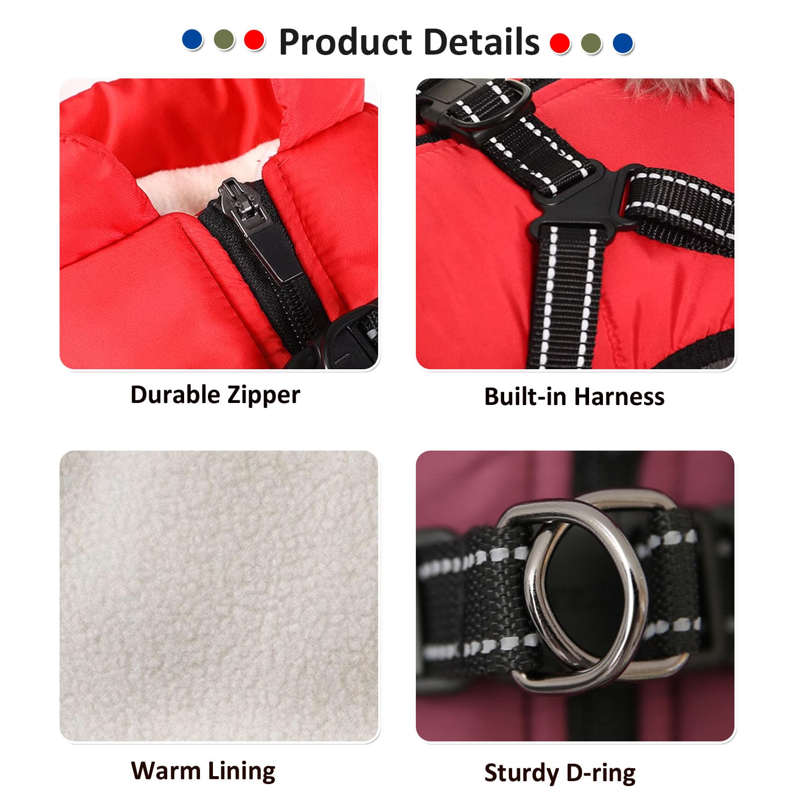 Hdkuw Small Dog Jacket, Small Dog Coat Harness Winter Warm Vest Jacket Waterproof Cotton Costume For Puppy Small Dogs (M, Red)