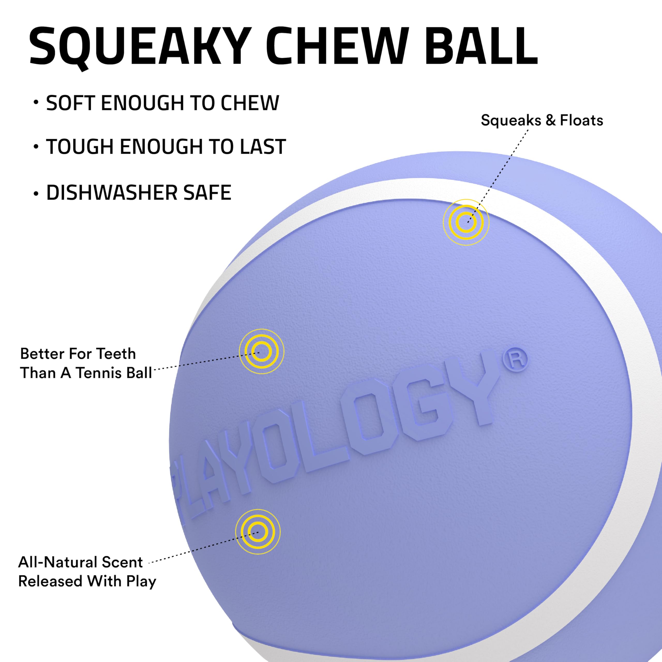 Playology Dog Toys | Squeaky Chew Ball - Bouncy Durable Floating Fetch Ball for Dogs | Jumbo Blueberry Scented Toy - Easy to Cle