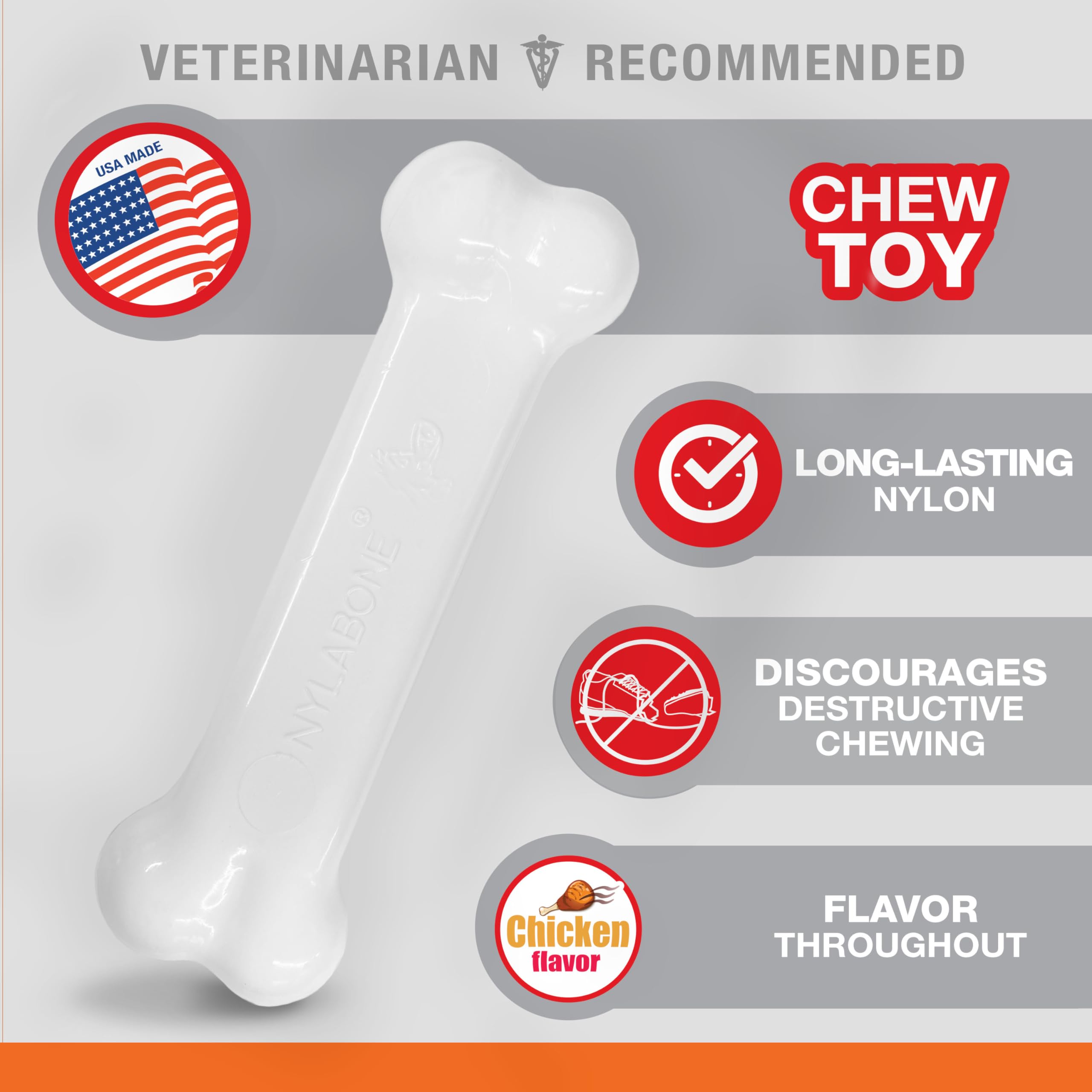 Nylabone Power Chew Classic Bone Chew Toy for Dogs, Durable Dog Toys for Aggressive Chewers, Chicken Flavor, X-Small/Petite - Up