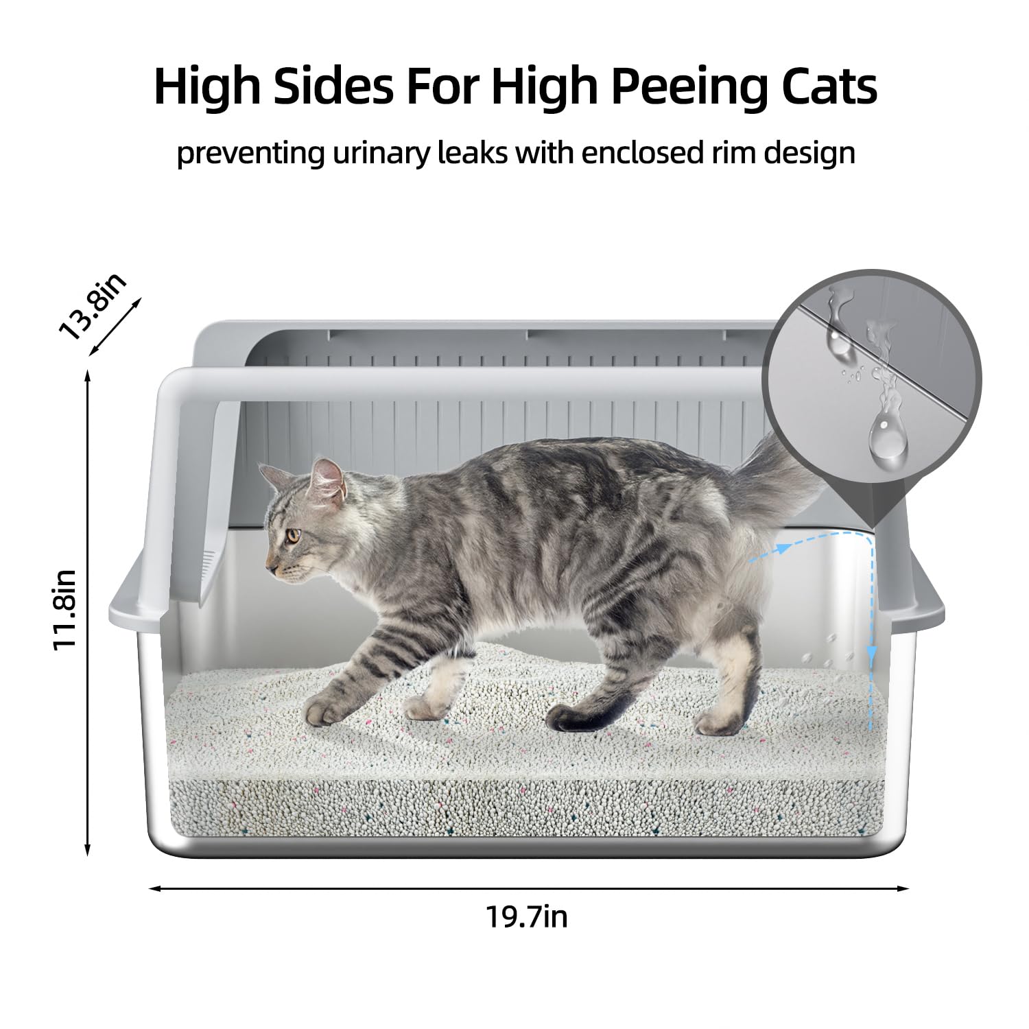 Stainless Steel Cat Litter Box With Lid,Xl,19.7    L X 13.8    W X 11.8   H Deep,Large Metal Litter Box With High Side,For Small