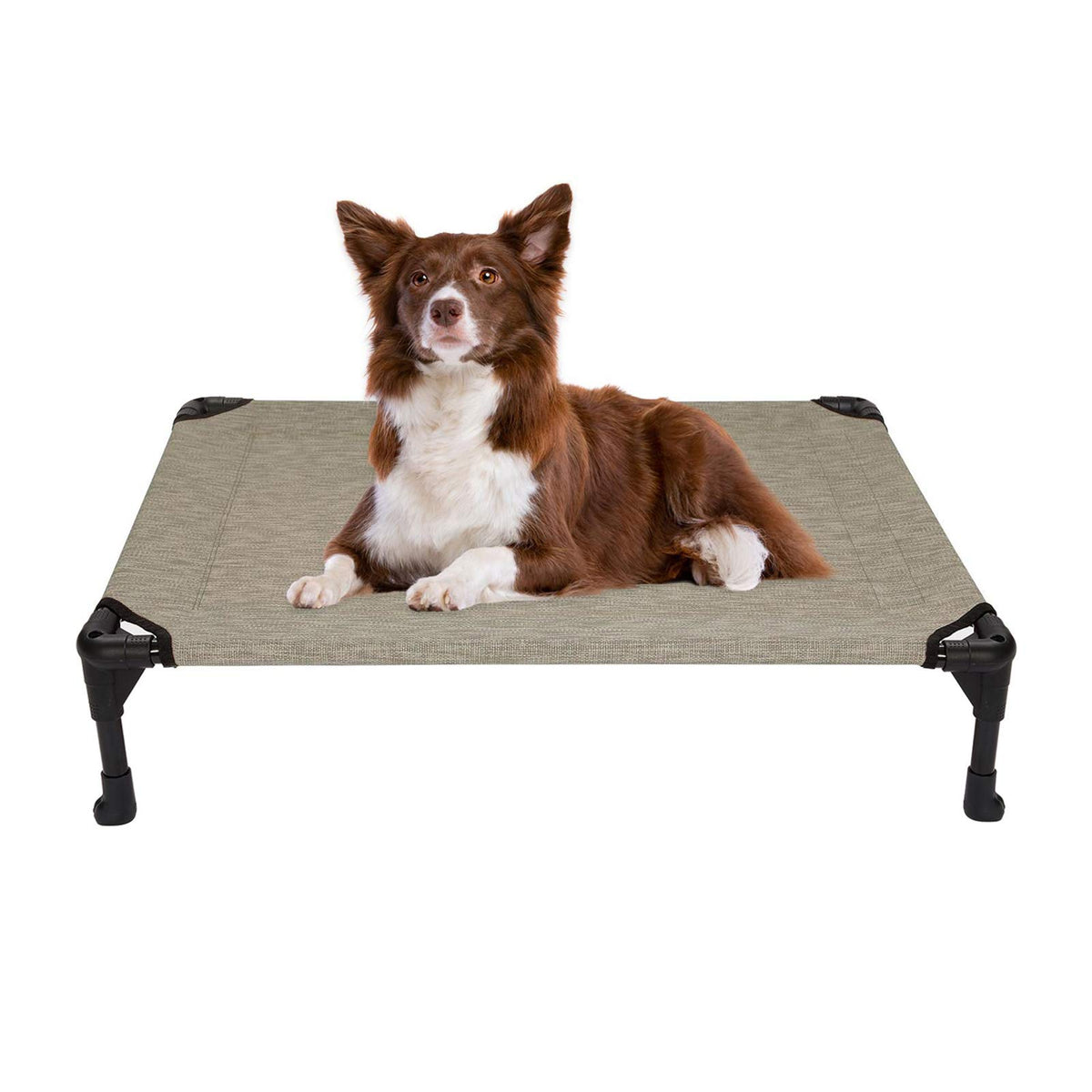 Veehoo Cooling Elevated Dog Bed, Portable Raised Pet Cot With Washable & Breathable Mesh, No-Slip Feet Durable Dog Cots Bed For Indoor & Outdoor Use, Medium, Cwc1803-M Beige Coffee