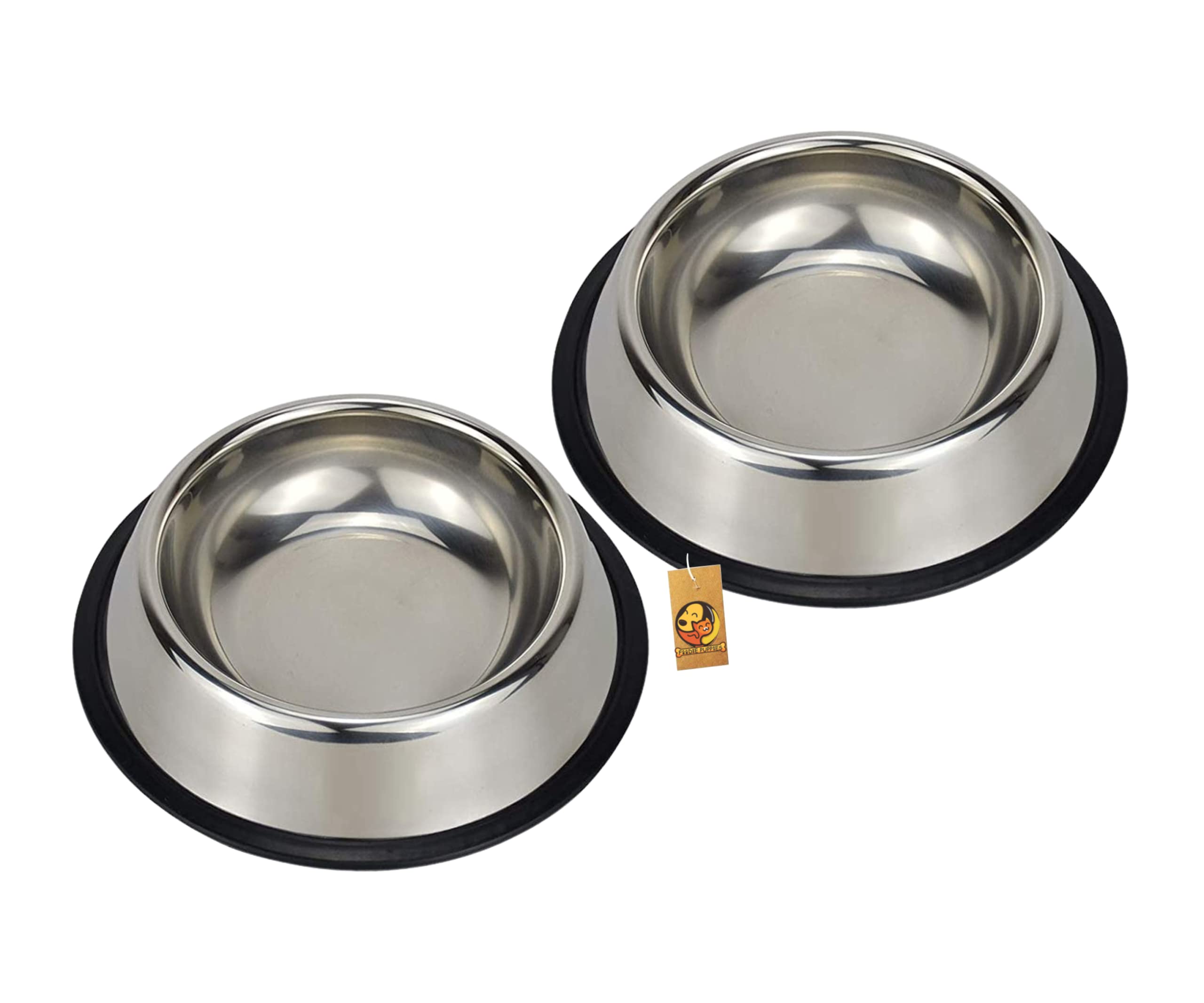 Foodie Puppies Stainless Steel Bowl For Cats And Kittens  450Ml, Small (Pack Of 2) I NonSkid Rubber Bottom Food/Water Bowl I N