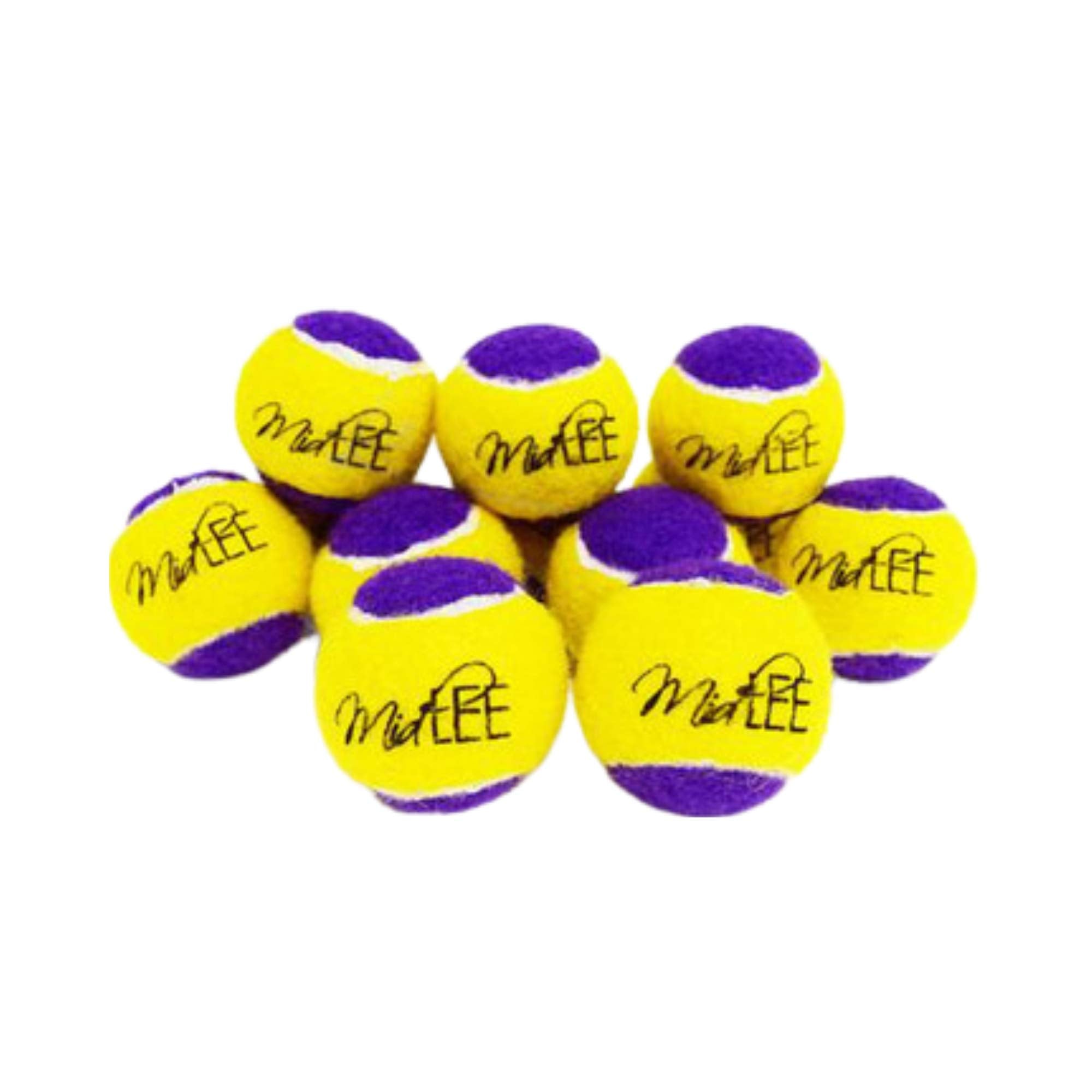 Midlee Squeaky Mini Tennis Ball For Dogs 1.5'- Pack Of 12 (Yellow/Purple)- Pet Fetch Small Squeaker Interactive Squeaking Dog Toy