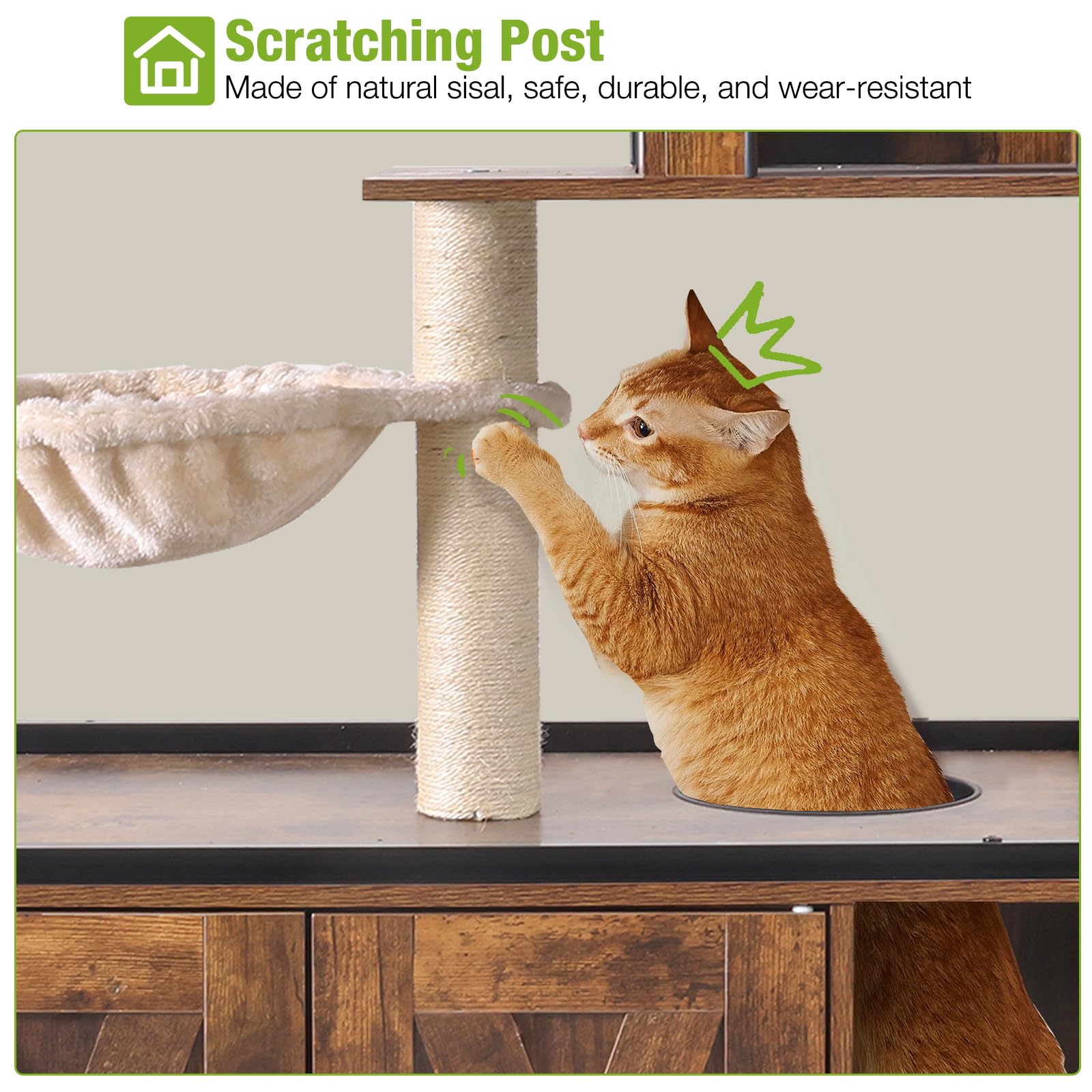 Gutinneen Cat Litter Box Enclosure Cat Tree With Hidden Litter Box Furniture Cat Tower Cat Condo With Cat Cave, Scratching Post,