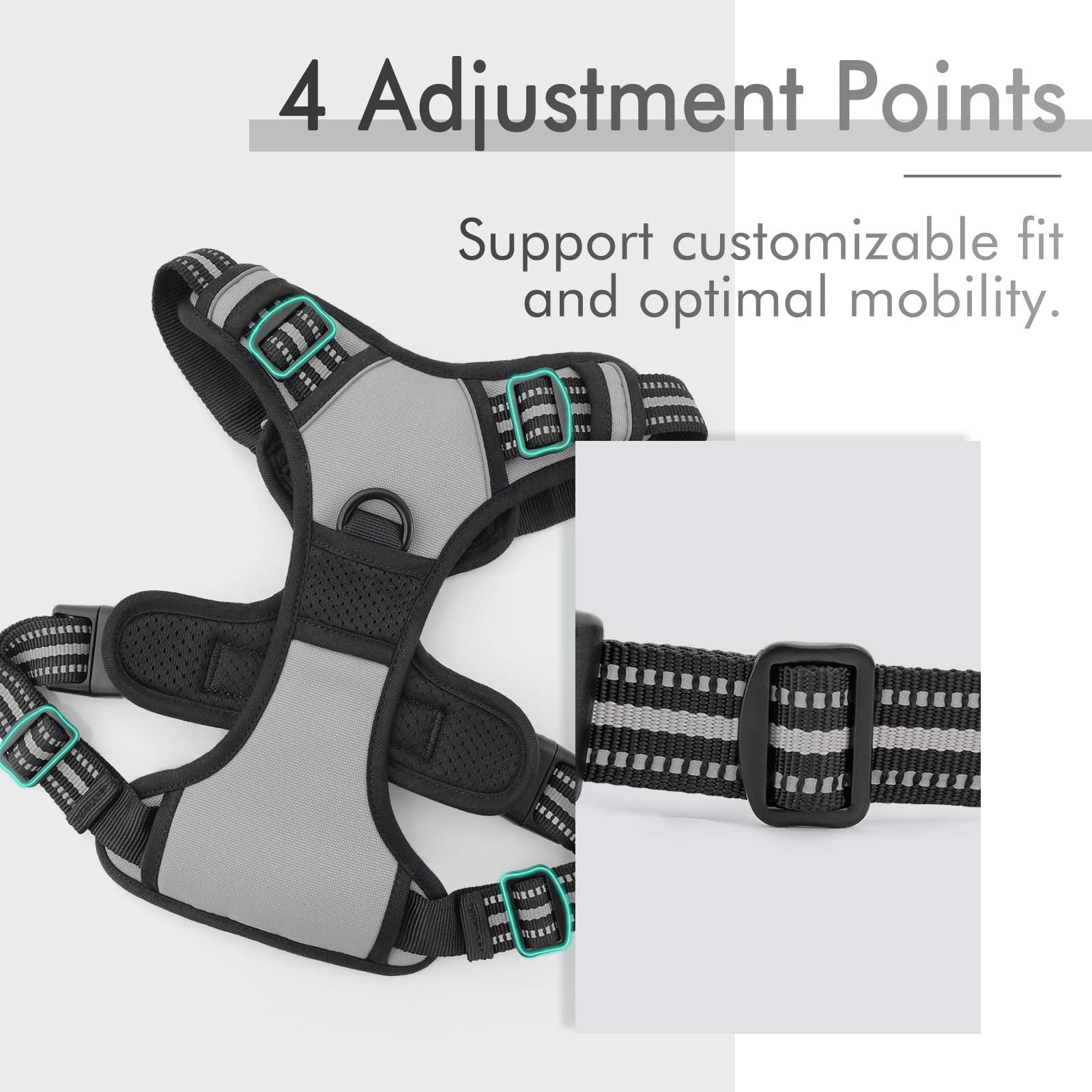 Rabbitgoo Dog Harness, No-Pull Pet Harness With 2 Leash Clips, Adjustable Soft Padded Dog Vest, Reflective No-Choke Pet Oxford Vest With Easy Control Handle For Large Dogs, Grey, L