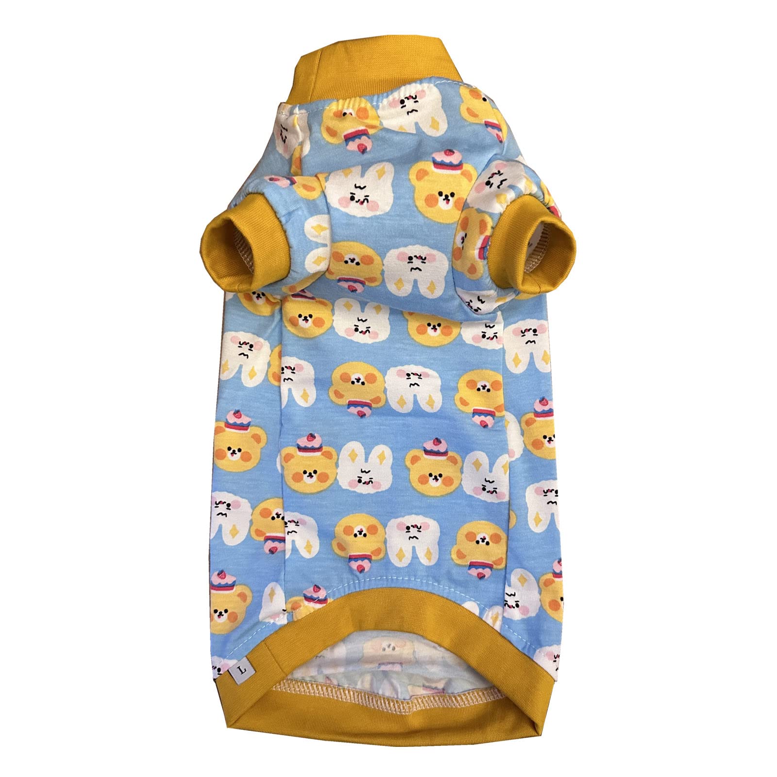 Sphynx Hairless Cat Cute Summer Cotton T-Shirts Pet Clothes,Round Collar Kitten Shirts Cats Apparel (Bear & Bunny, X-Large (Pack