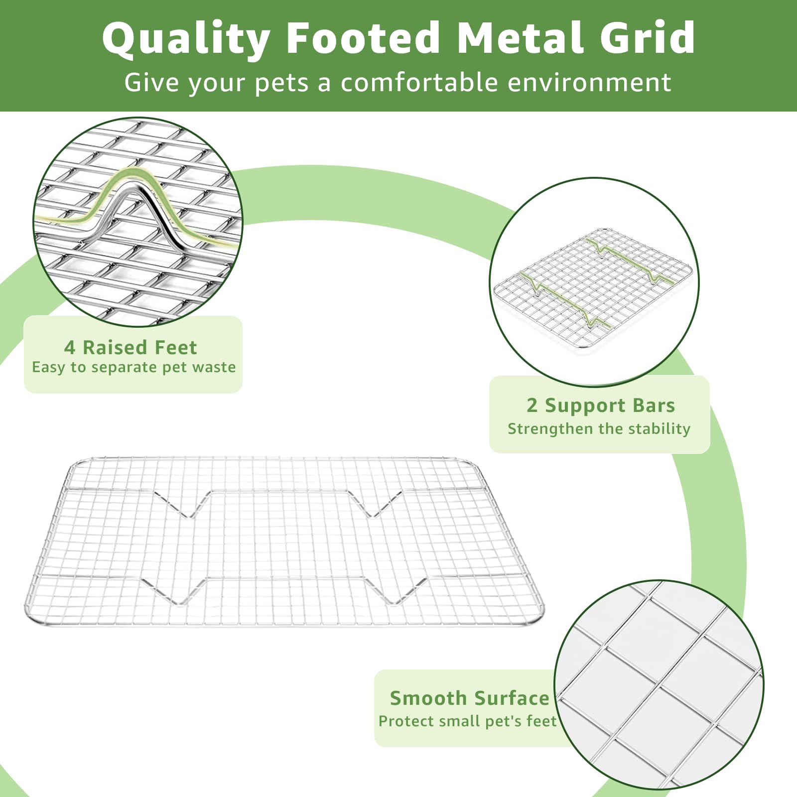 Zuqqony Rabbit Litter Box, Xl Stainless Steel Rabbit Litter Box With Lid, Hay Feeder With Hooks, Footed Metal Grid, Easy To Clea
