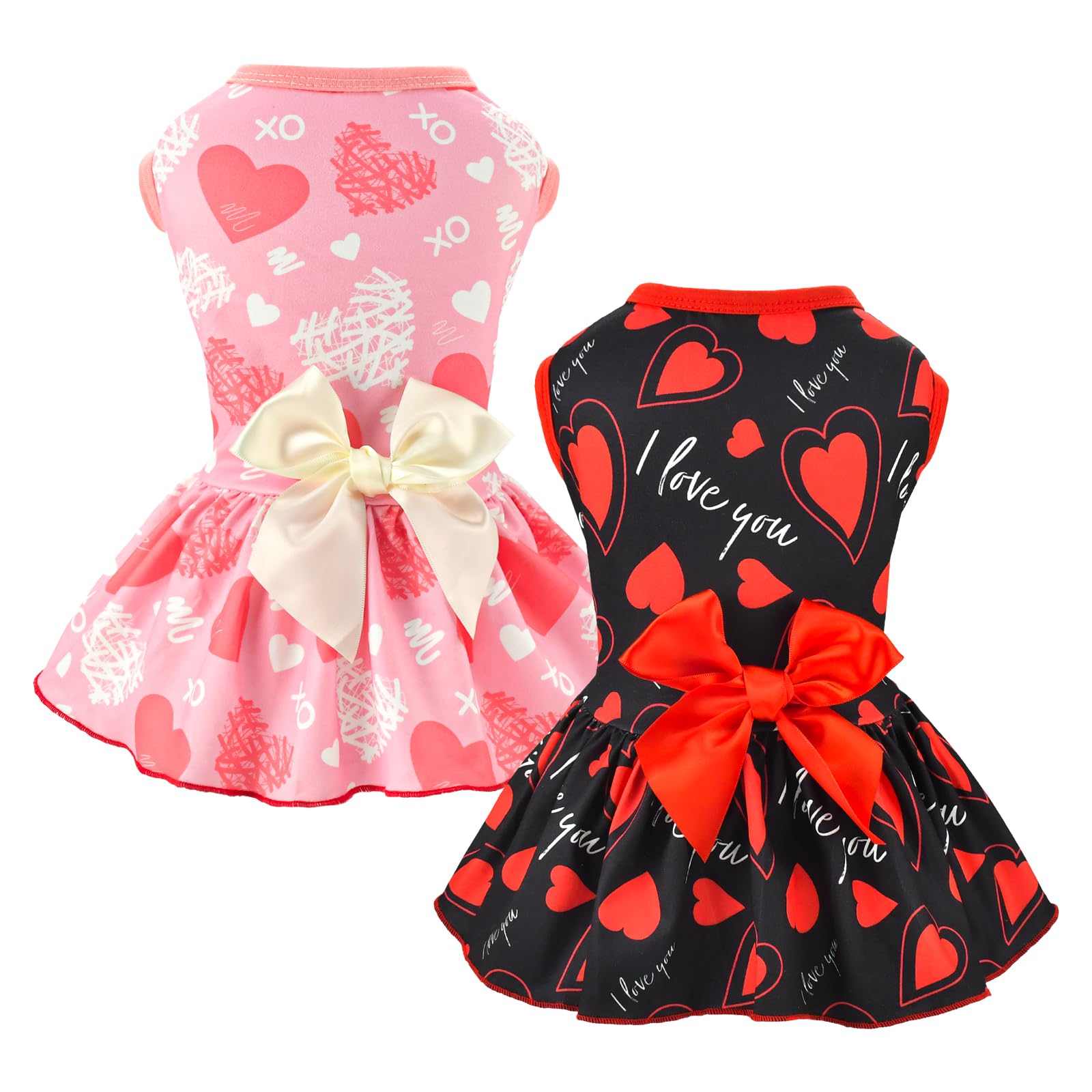 Vehomy 2-Pack Valentine'S Day Dog Cat Dress Love Heart Dog Dresses Puppy Valentines Day Skirt Dog Pet Valentines Day Costume Out