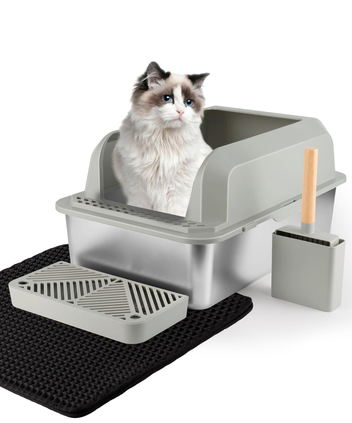 Stainless Steel Cat Litter Box With Lid, Extra Large For Multi-Cat Households, Easy Clean, Non-Sticky, Anti-Leakage, Includes Sc