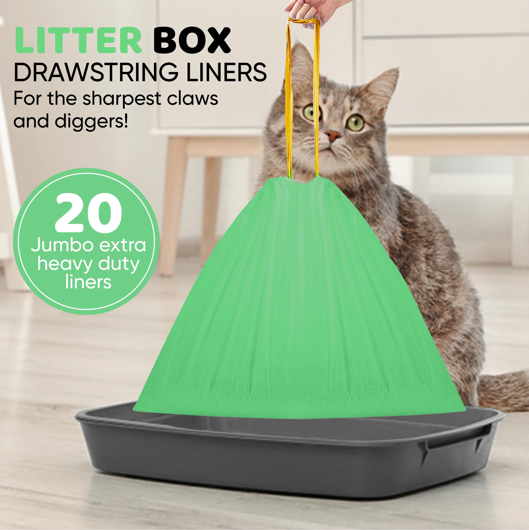 Heavy Duty Jumbo Cat Litter Box Liners 20 Count Cat Waste Liners Green Color