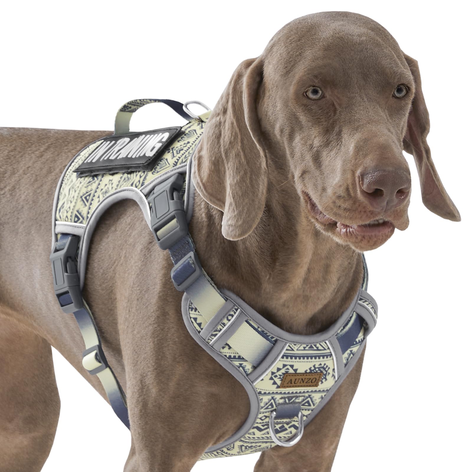Aunzo Gray Tactical Dog Harness For Large Dog Breeds, No Pull Adjustable Pet Harness With Handle, Reflective K9 Military Service