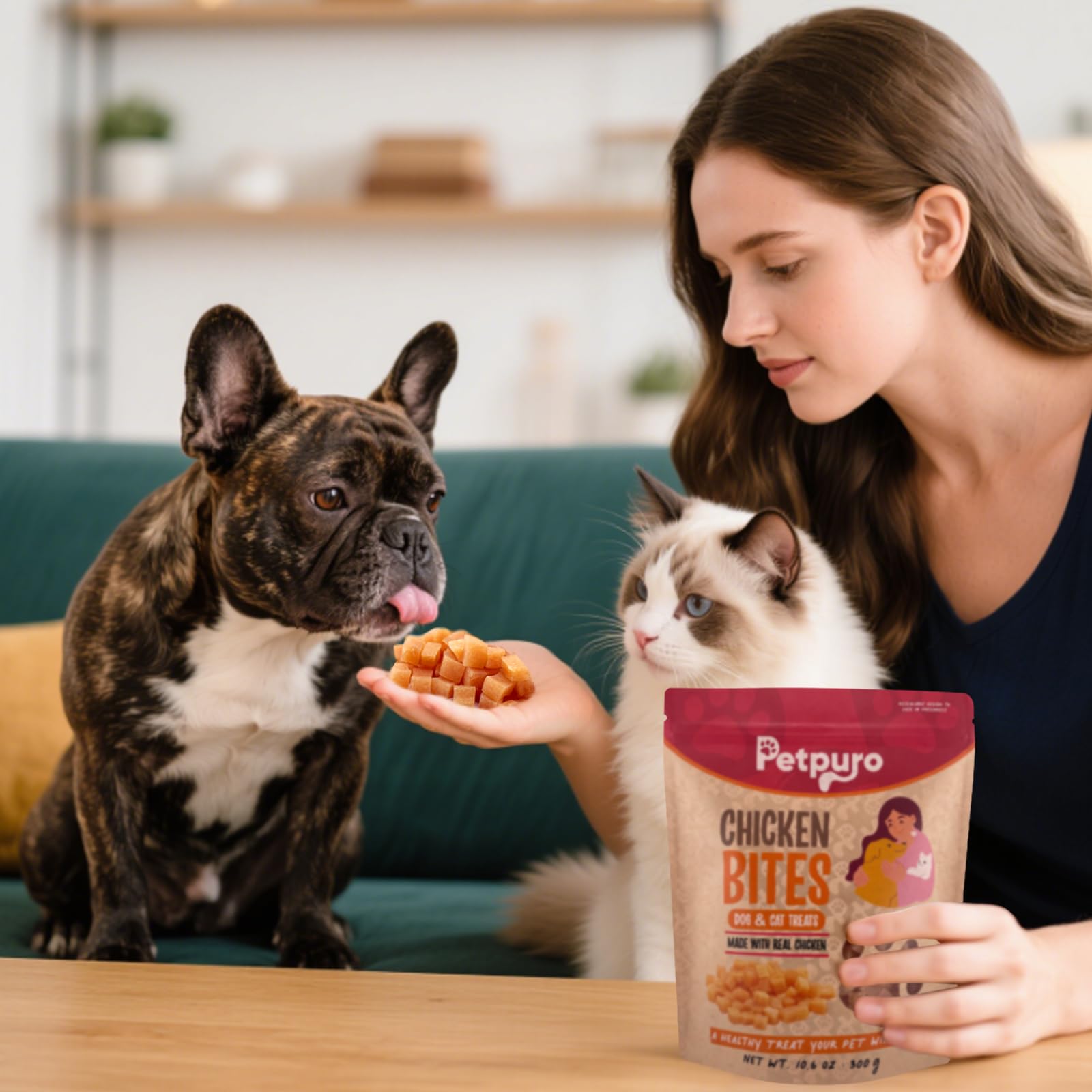 PETPURO Soft Chicken Treats for Dogs and Cats, Grain Free Training Snacks, High Protein Chewy Bites for Small Dogs and Kittens,