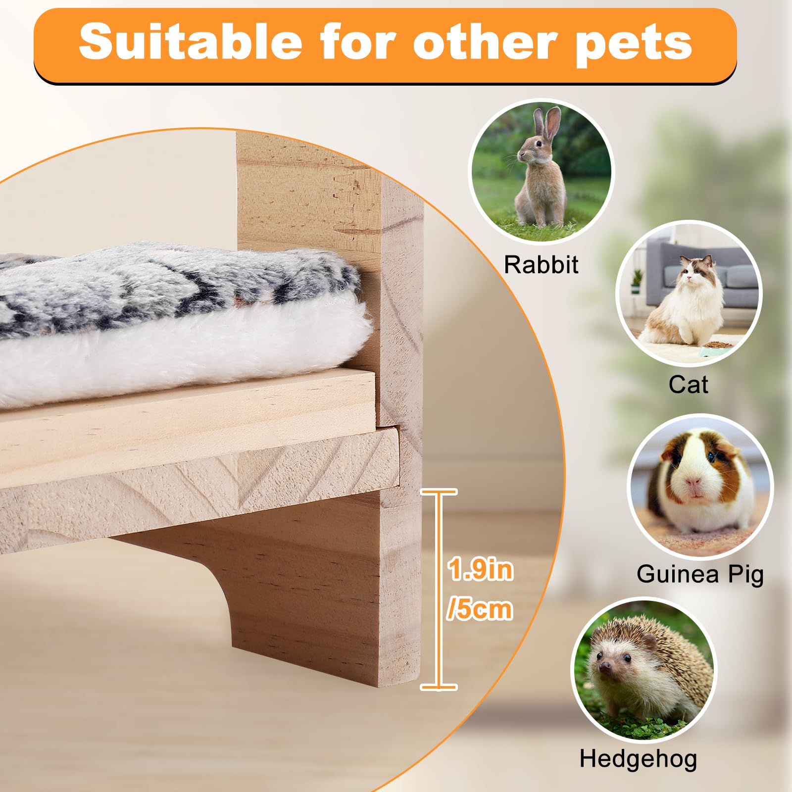 Essenhome Large Wooden Rabbit Bed - Easy Assemble 20.4'X12.8' Pet Bed With Support Structure & Removable Cushion For Rabbits,
