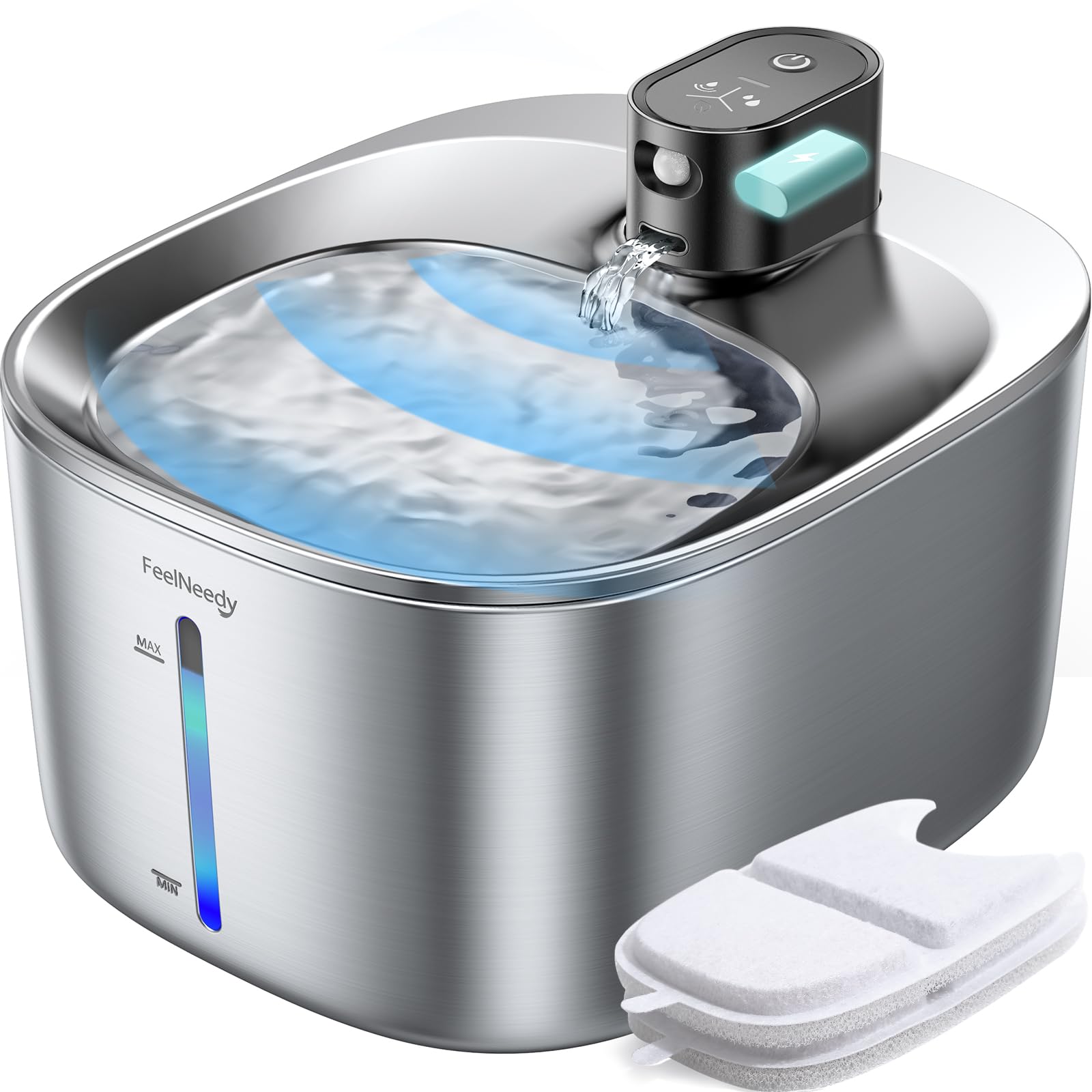 Feelneedy Wireless Cat Water Fountain Stainless Steel With Sensor, 4000Mah Battery Operated, 4L/135Fl Oz Pet Water Fountain For Cats Dogs, Ultra Quiet Cat Drinking Fountain With 2 Filters (Ypd-C004S)
