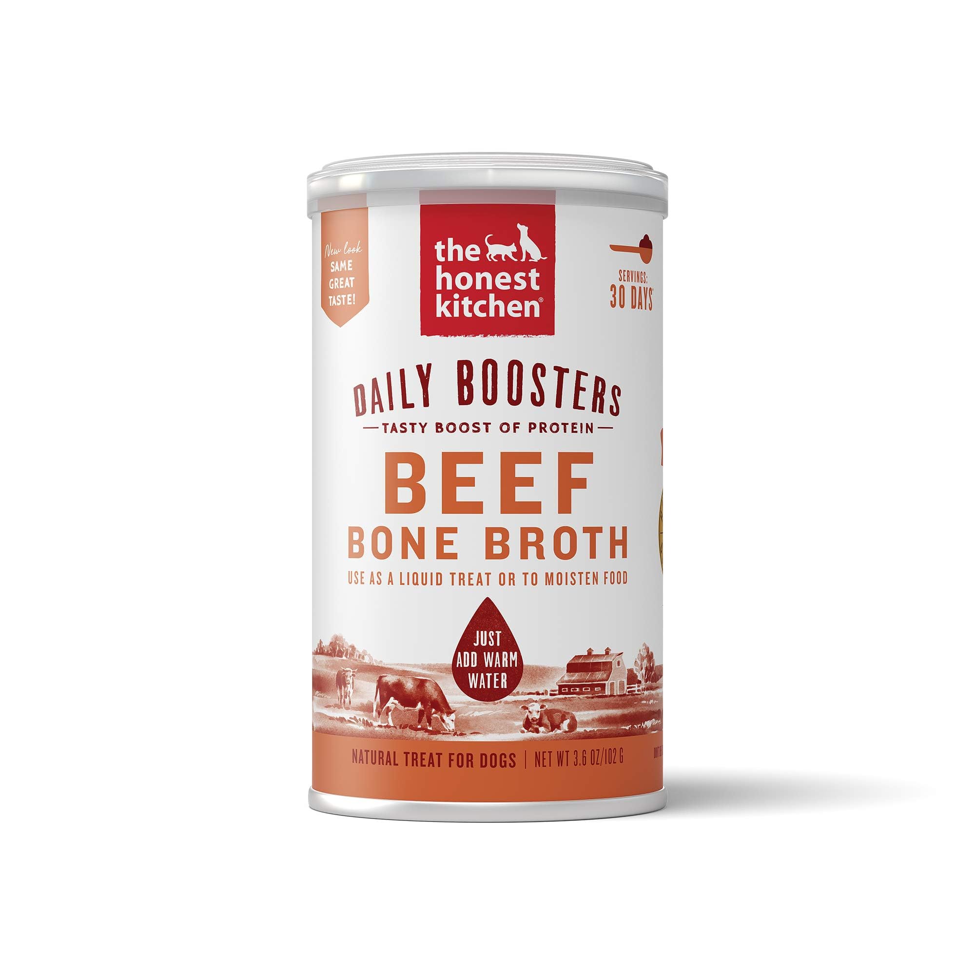 The Honest Kitchen Daily Boosts: Instant Beef Bone Broth Liquid Treat with Turmeric for Dogs and Cats, 3.6oz