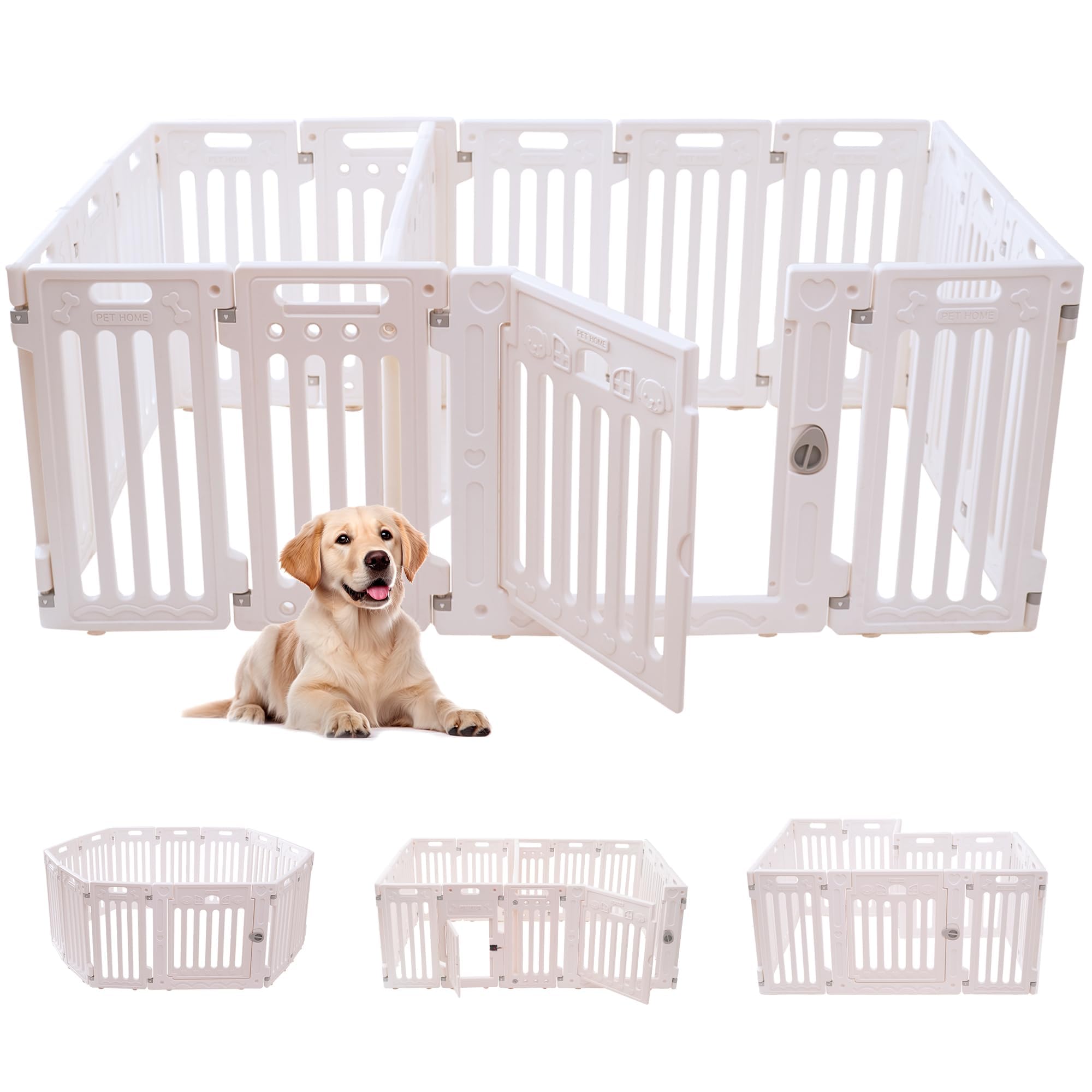 Aoole 2 Room Dog Playpen with Door,DIY Shape Combination Puppy Pen,16-Panel+2 Link Piece+Large Door+Small Door,25.5 H Dog Fence,