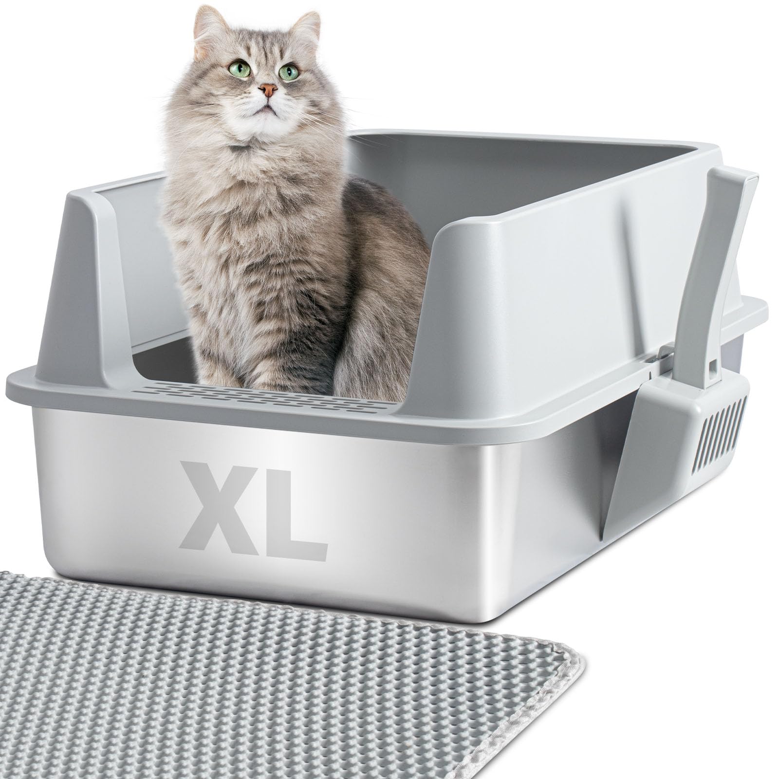 Holintan Stainless Steel Litter Box with Lid, XL Metal Litter Box,Extra Large Cat Litter Boxes for Big/Multiple Cats, Anti-Urine