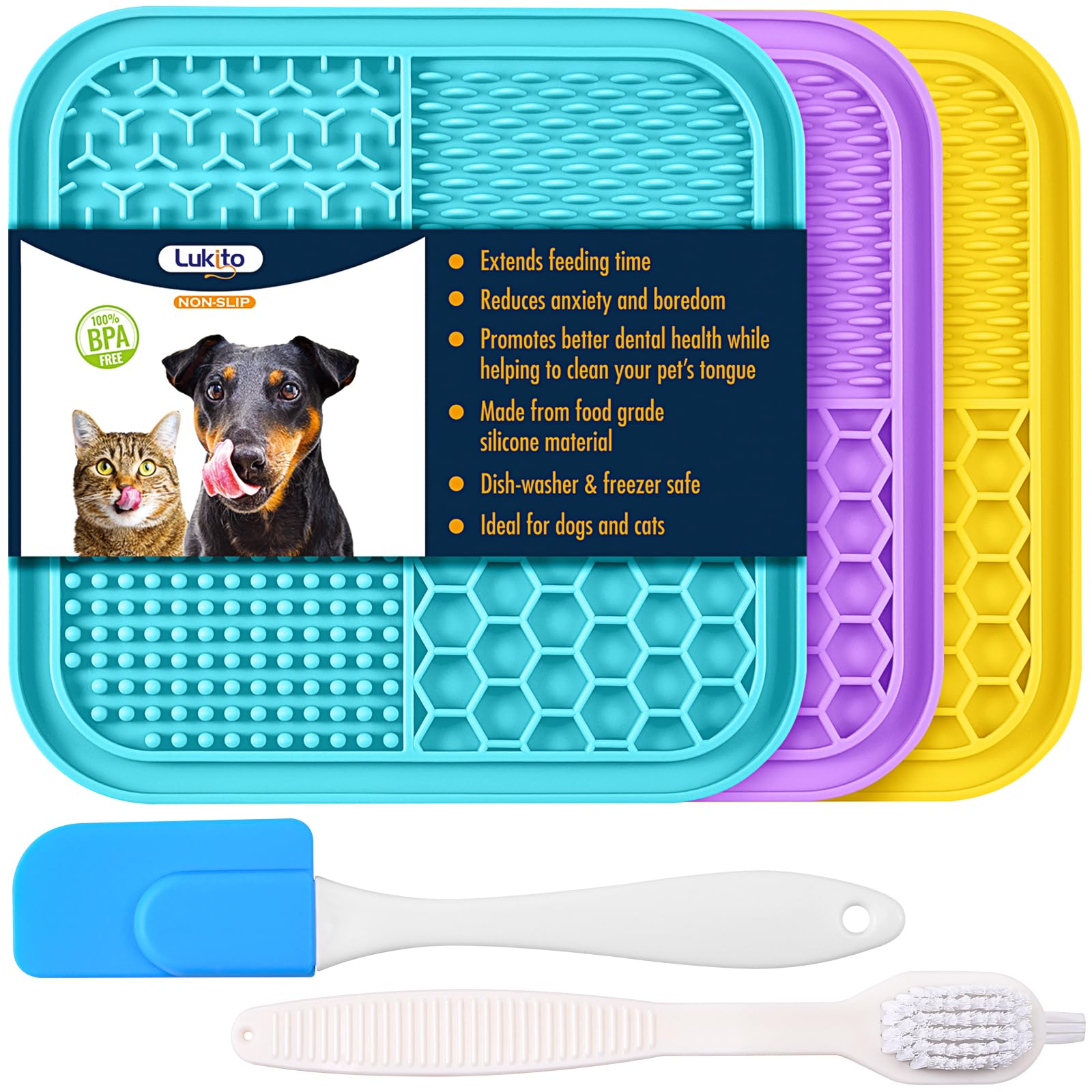 LUKITO 3PCS Lick Mat for Dogs and Cats With Suction Cups, Anxiety Relief, Peanut Butter Pad for Boredom Reducer, Enrichment Toy,