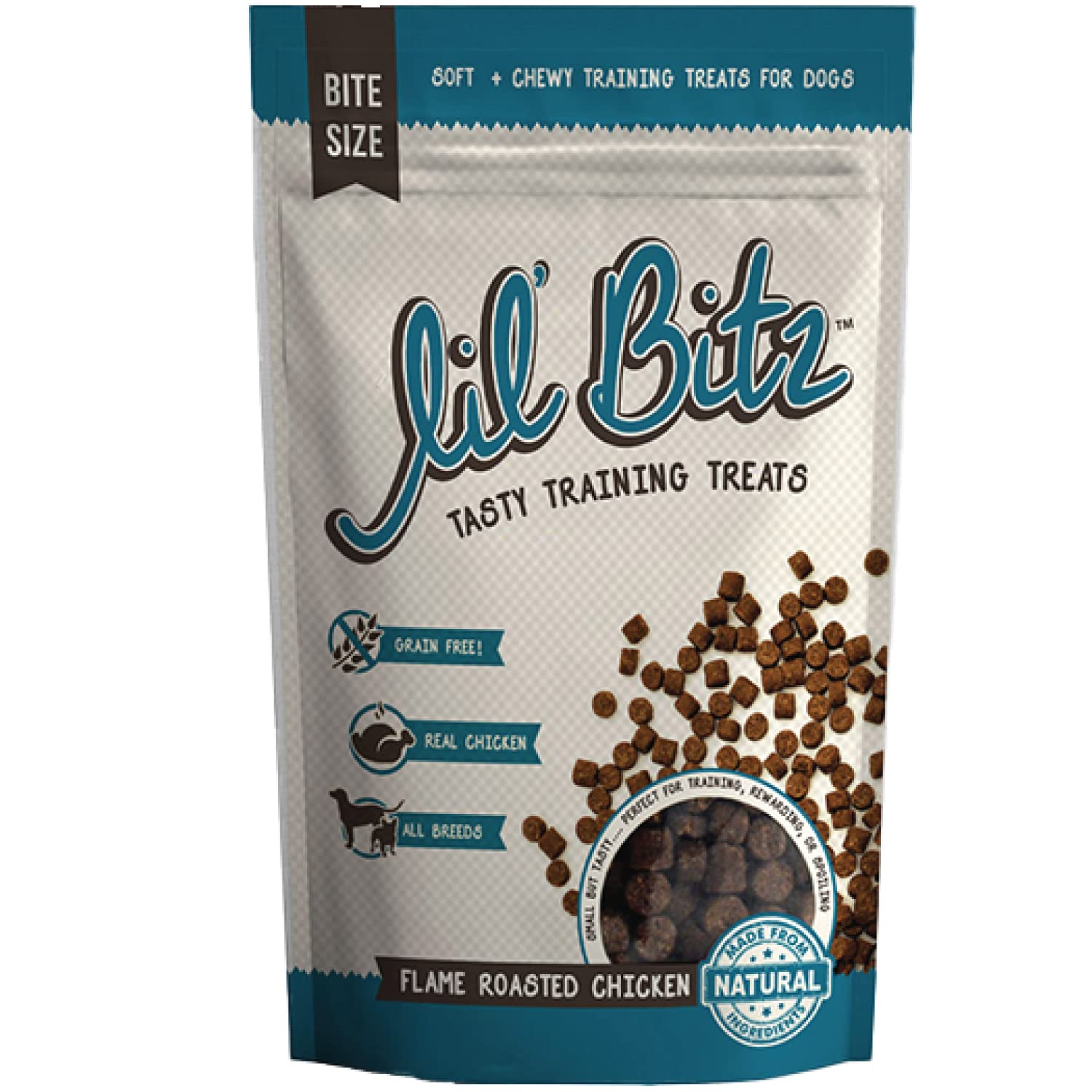 Lil Bitz Flame Roasted Chicken Training Treats, Soft, Tasty, Grain-Free, Perfect for Training and Spoiling, Irresistible Aroma,