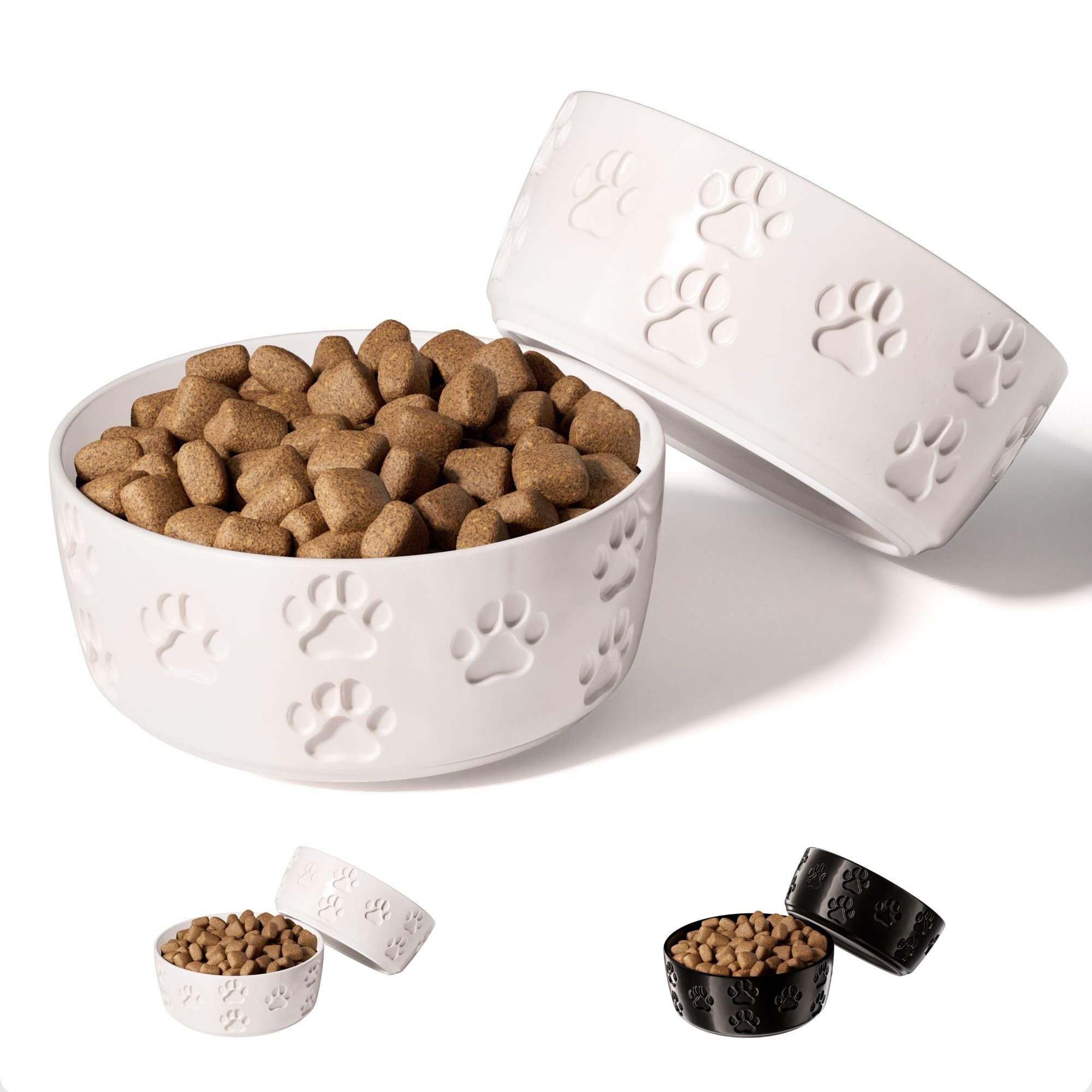 Ceramic Dog Bowl Set of 2 with Anti-Skid Base - 5  Wide x 2  Tall Ceramic Dog Bowls for Small Dogs - 2 Cup Capacity Food and Wat