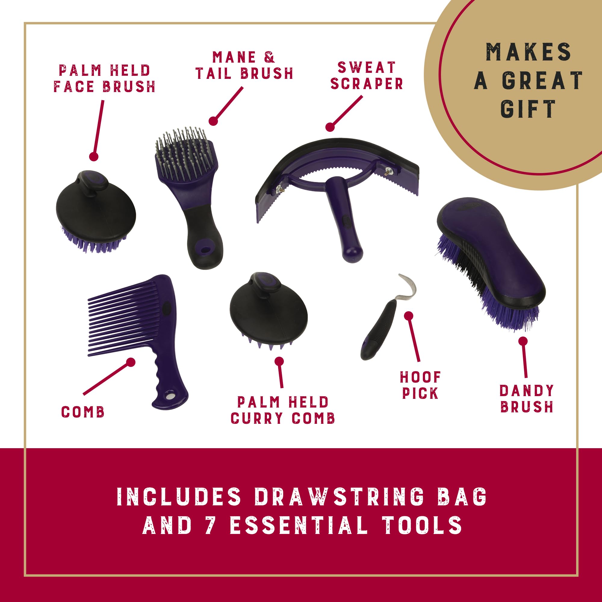 Weaver Leather Grooming Kit, Purple Geo , 7-Piece Assortment