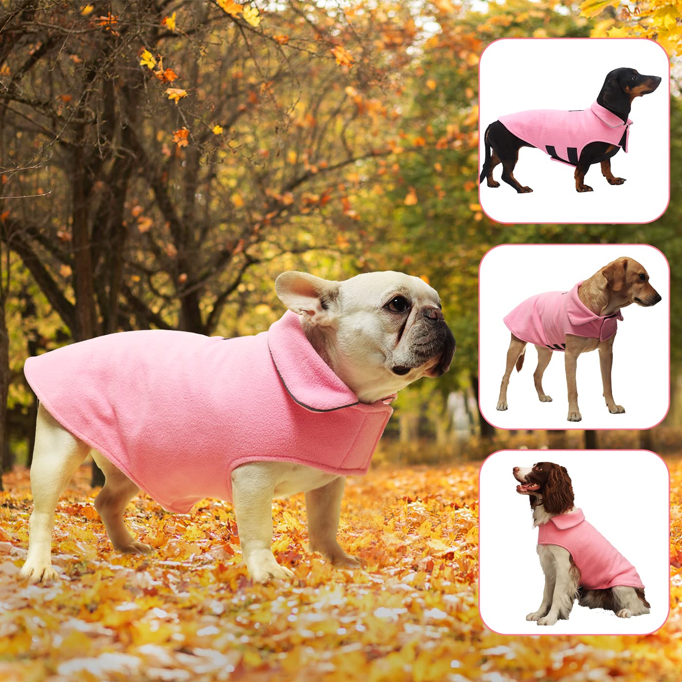 Fleece Dog Coat Winter Pet Jacket Reflective For Cold Weather For Large Medium Small Dogs(Pink,Xl)