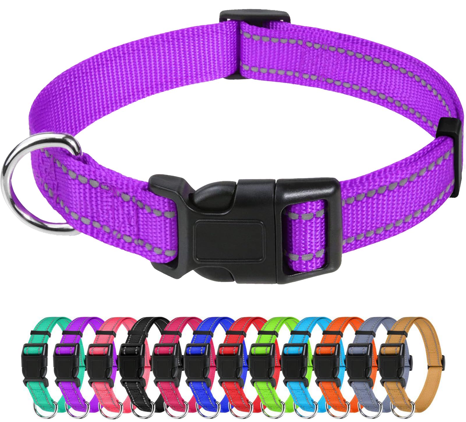 Tagme Reflective Nylon Dog Collars, Adjustable Classic Dog Collar With Quick Release Buckle For Small Dogs, 3/4' Width Purple