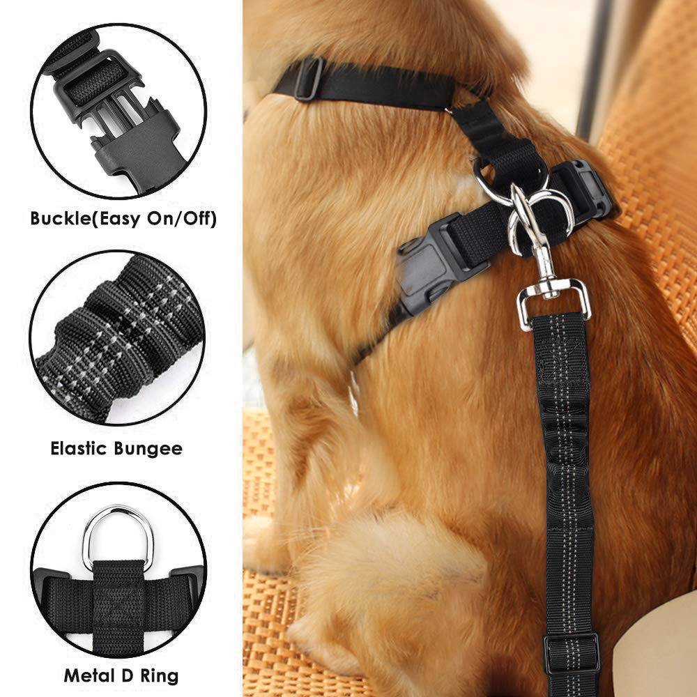Slowton Dog Car Harness Seatbelt Set, Dog Vest Harness Adjustable Mesh Breathable & Vehicle Safety Seat Belt Tether With Elastic Bungee For Small Medium Large Pets(Pi,Xxxs)
