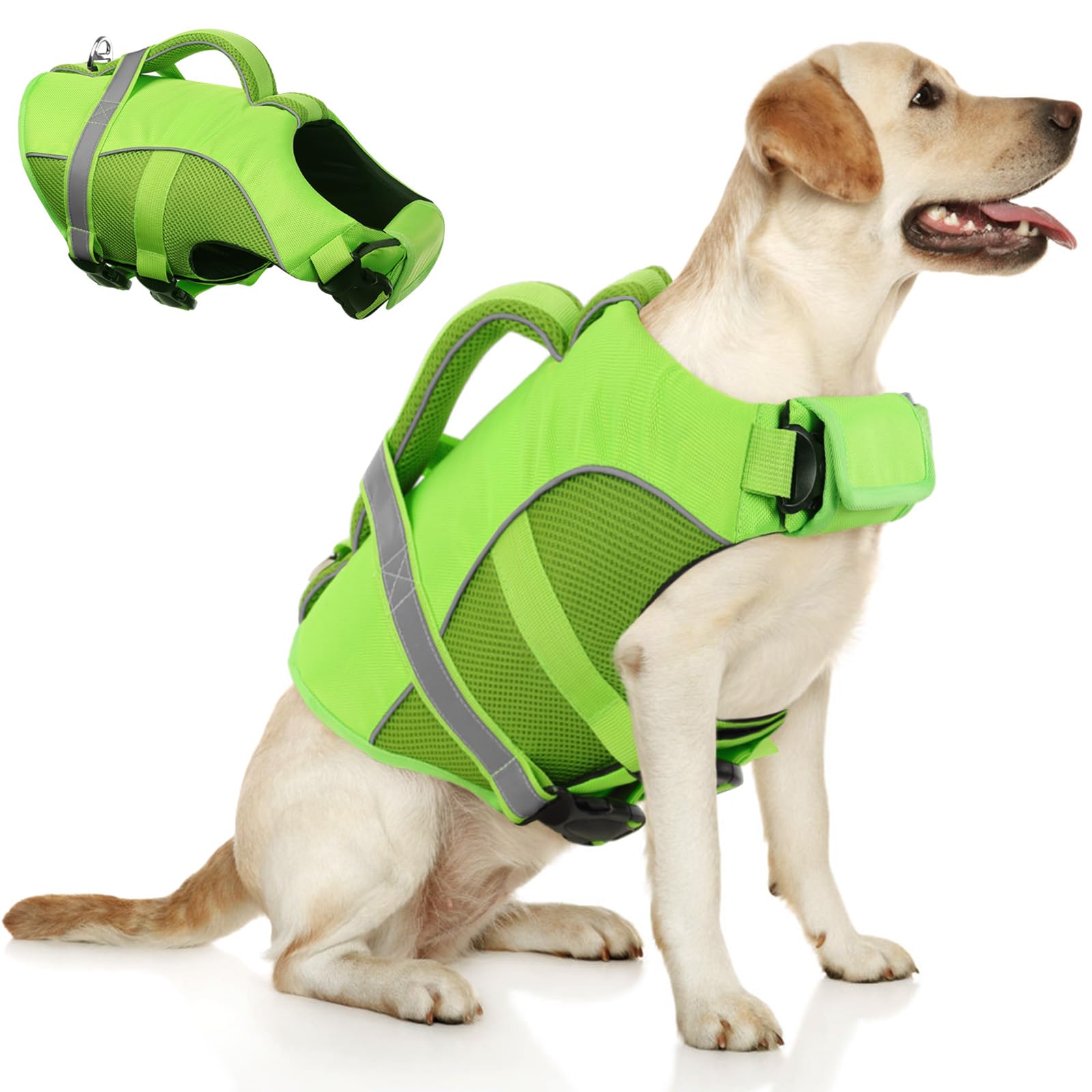 Queenmore Dog Life Jacket, Adjustable Ripstop Dog Life Vest For Swimming Boating, Dog Lifesaver With Superior Buoyancy And Rescu