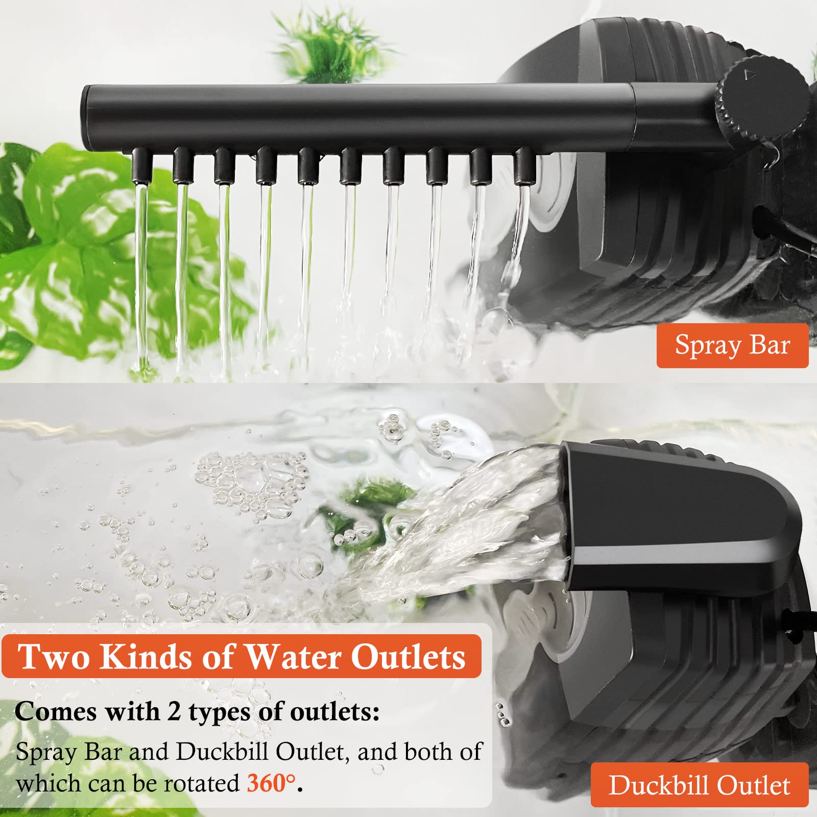 FEDOUR 165GPH Aquarium Filter U-V, 8W Adjustable Fish Tank Filter, U-V Submersible Internal Filter for 10-50 Gallon Tank, with B