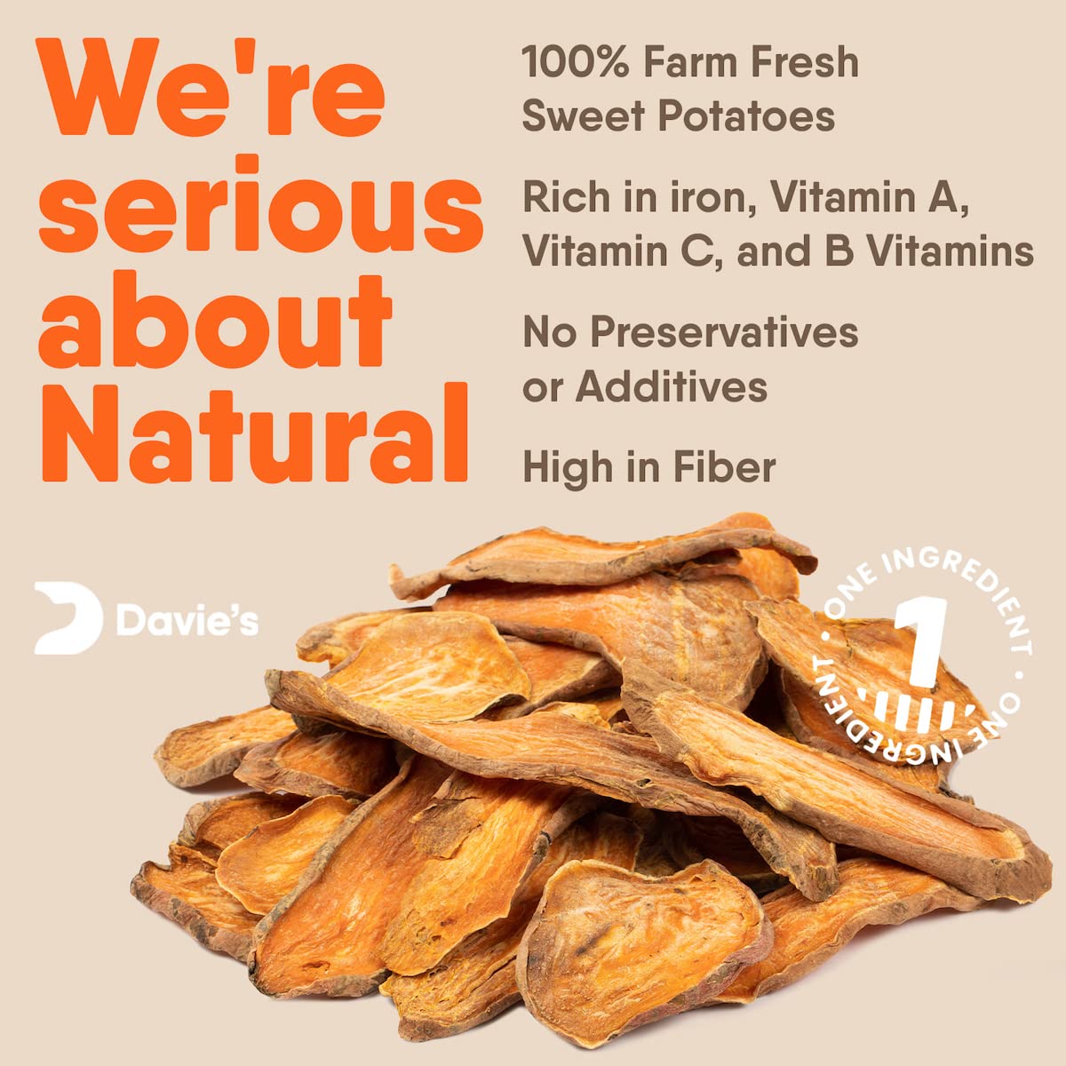 Davies Sweet Potato Dog Treats - Healthy Treats Made in USA Only, Natural Treats, Healthy Dog Chews, Low Fat Treats, 0.5 lb. Ba