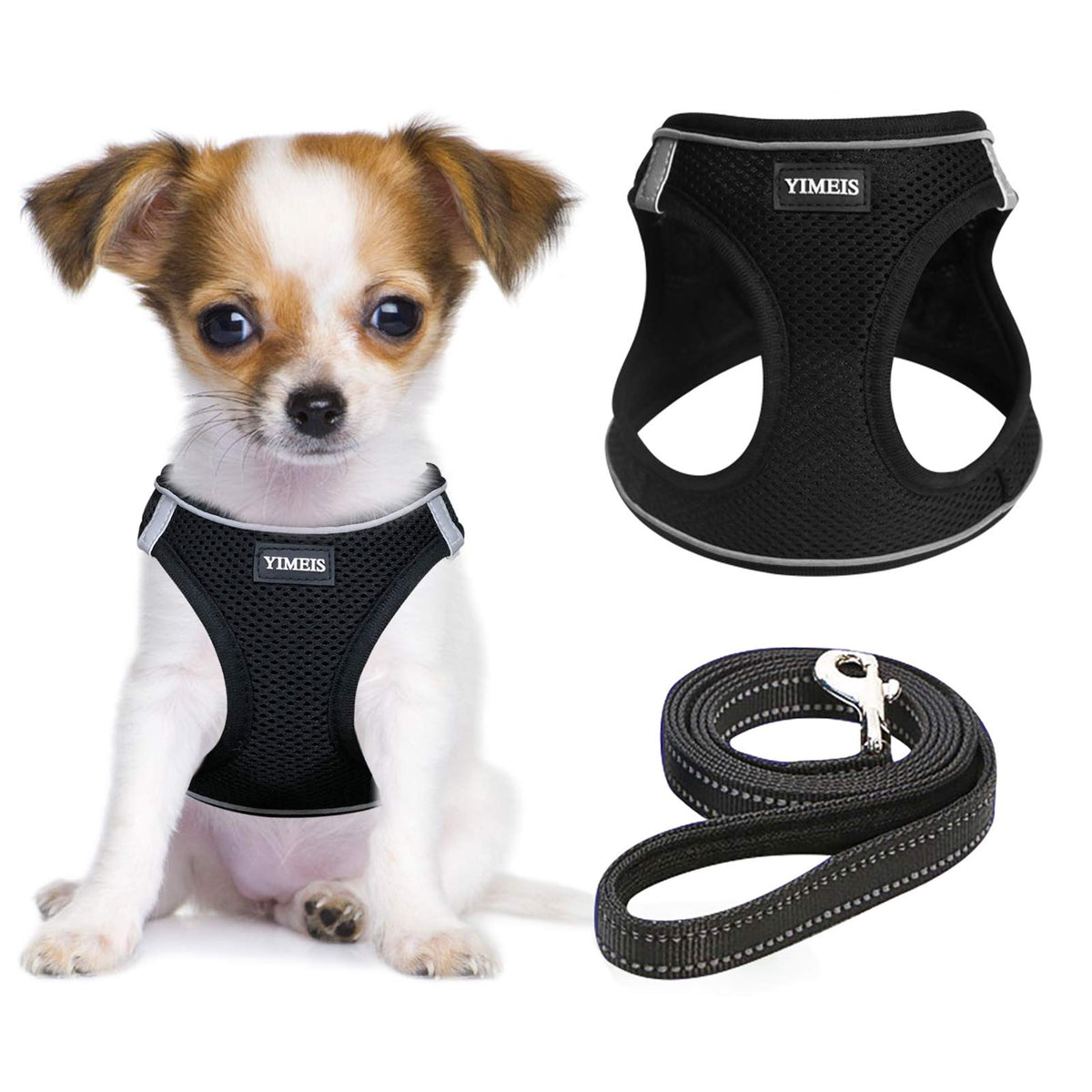 Yimeis Dog Harness And Leash Set, No Pull Soft Mesh Pet Harness, Reflective Adjustable Puppy Vest For Small Dogs, Cats (Xs, Black)