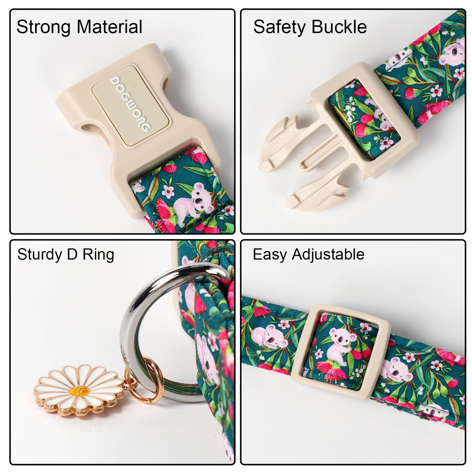 Dogwong Cute Dog Collar, Flower Koala Dog Collar Durable Soft Fabric Pet Dog Collars Girl Female Puppy Necklace For Small Medium