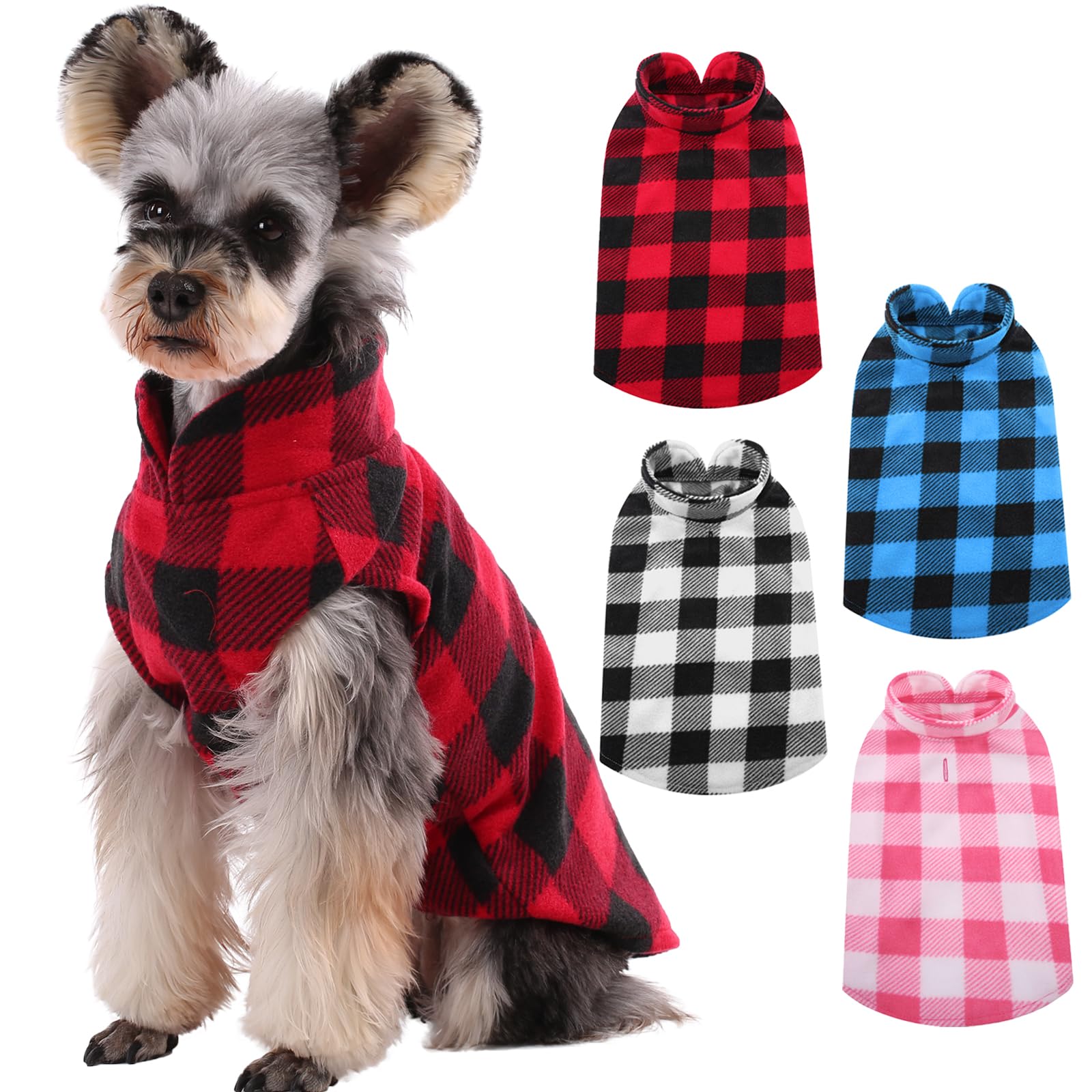 Kuoser 4 Pack Stretch Fleece Vest, Soft Classic Plaid Basic Dog Sweater & Cat Coat, Warm Dog Shirt Pullover Jacket For Small Pet