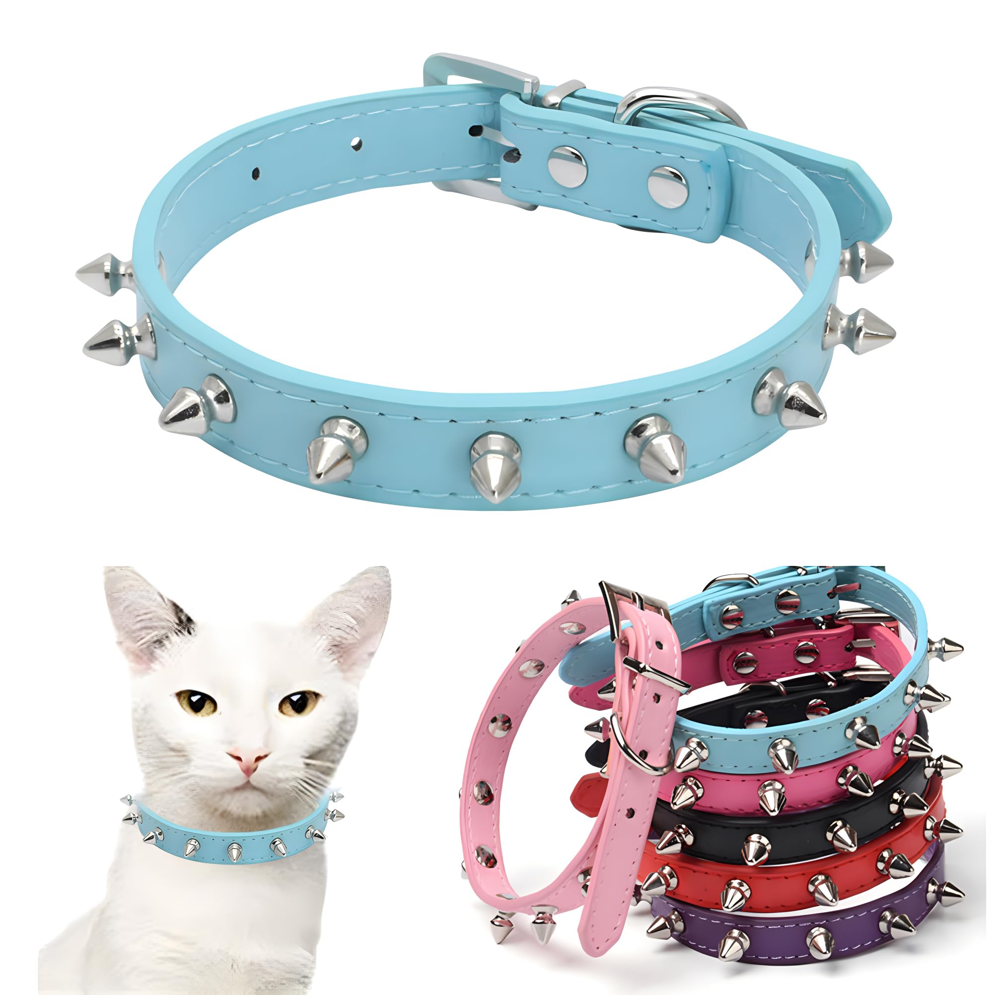 Spiked Dog Collar For Small Dogs, Soft Pu Leather Rivet Spike Stud Studded Cat Collars Adjustable For Xs Small Breed Pet Teacup 