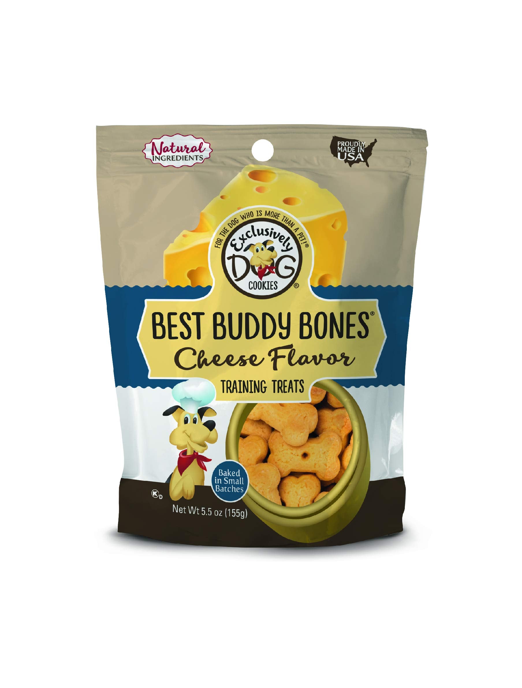 Exclusively Dog Cookies Best Buddy Bones Cheese Flavor Training Treats, Natural and Made in The USA, 5.5 oz
