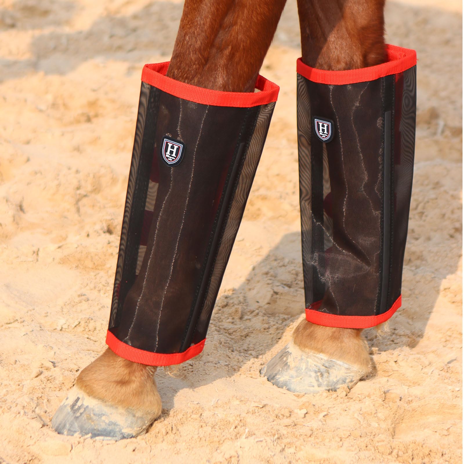 Harrison Howard Loose-Fitting No Hassle Leg Protection Comfortable Fly Boots For Horse (Set Of 4) Red Yearling