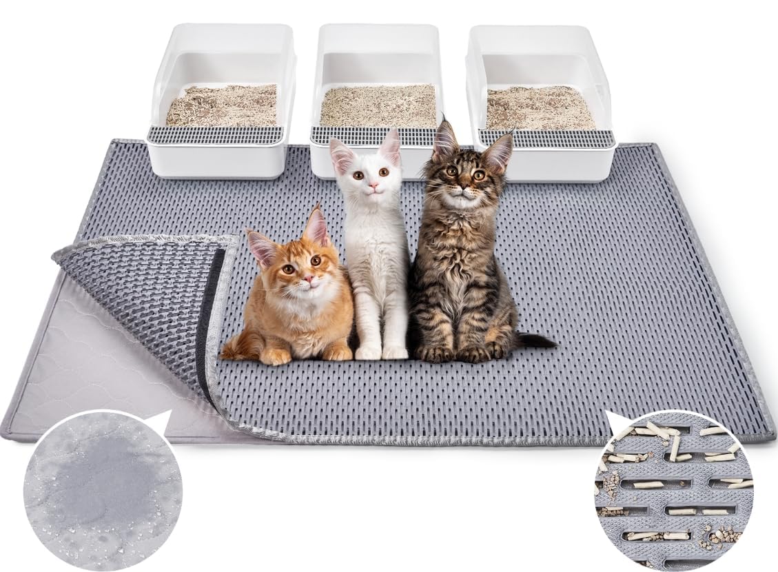 Burgeonnest 45''X 32'' Cat Litter Mat, Washable Extra Large Xl Kitty Litter Trapping Mat, Smooth And Comfortable Material