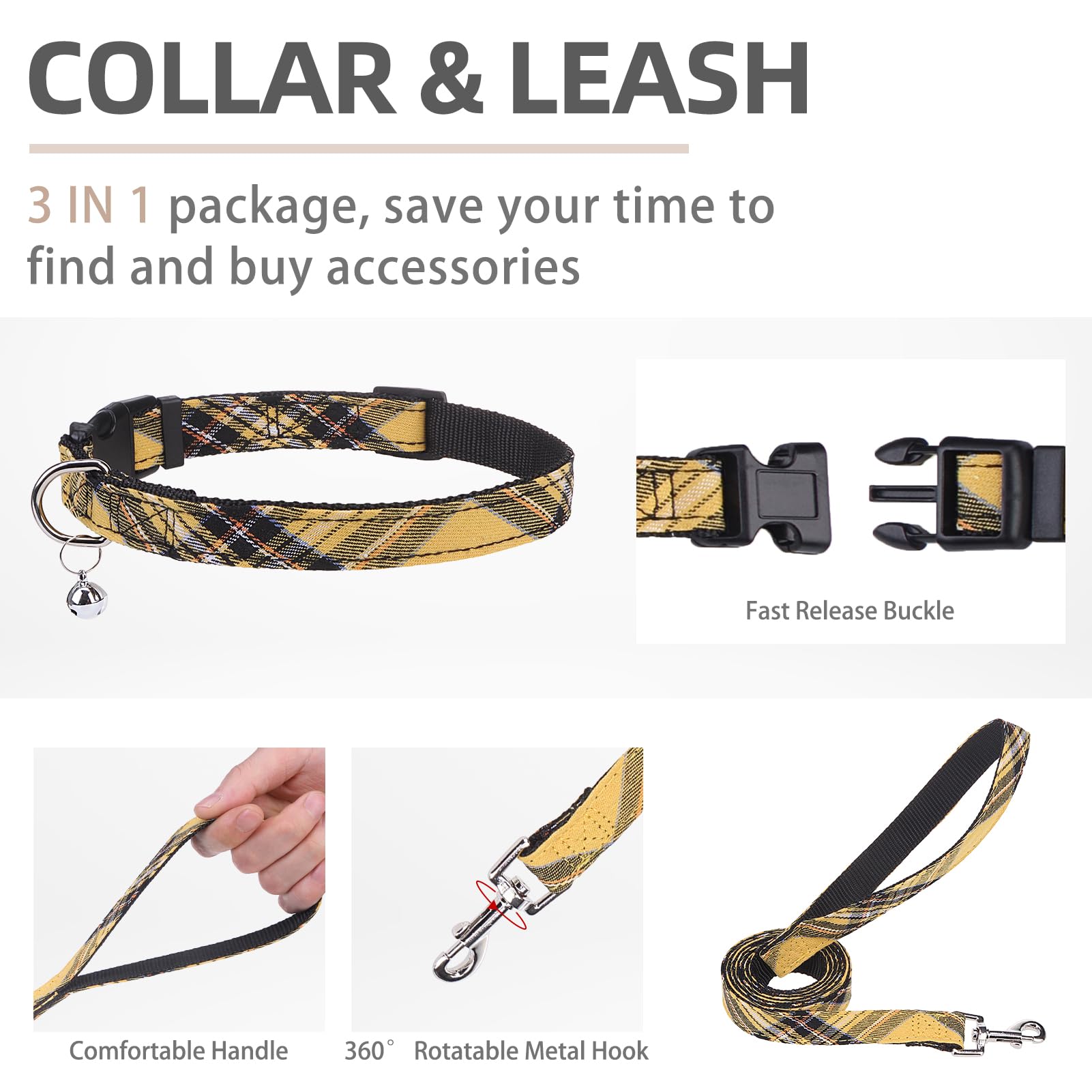 Pupteck Adjustable Dog Harness Collar And Leash Set Step In No Pull Pet Harness For Small Medium Dogs Puppy And Cats Outdoor Walking Running, Soft Mesh Padded Reflective Vest Harnesses, Yellow, Xxs