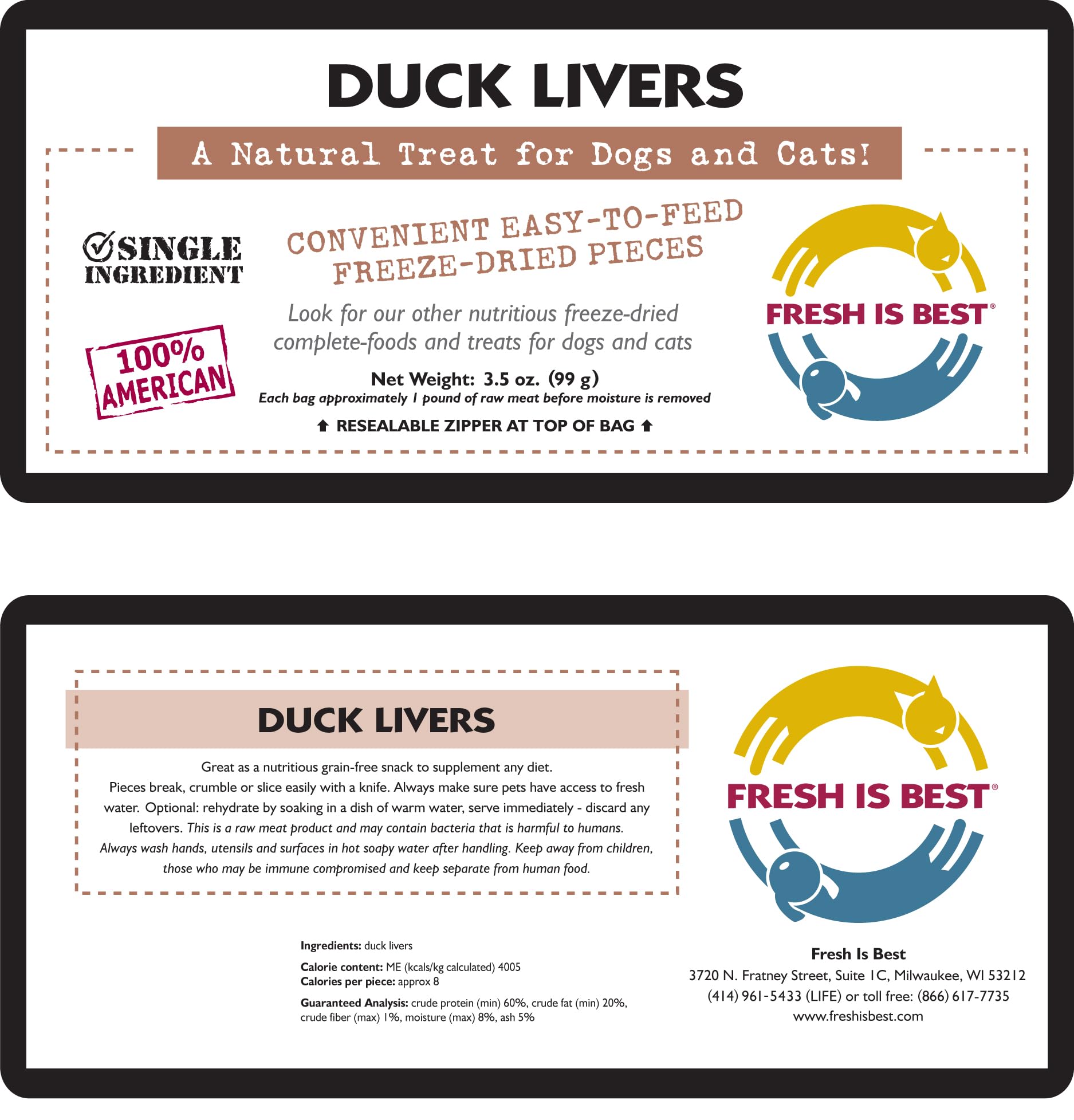 Fresh Is Best - Freeze Dried Healthy Raw Meat Treats for Dogs & Cats - Duck Livers