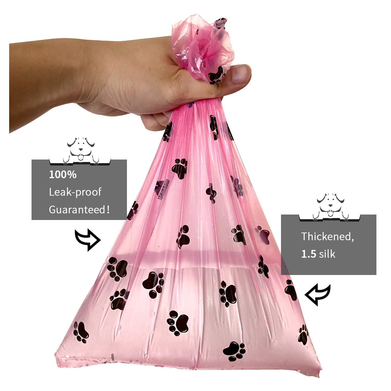 Dog Poop Bags Dispenser With Carabiner Clip, Doggy Poop Bag Holder Include 1Roll (15 Bags) Leak-Proof Large Doggie Pet Waste Bag