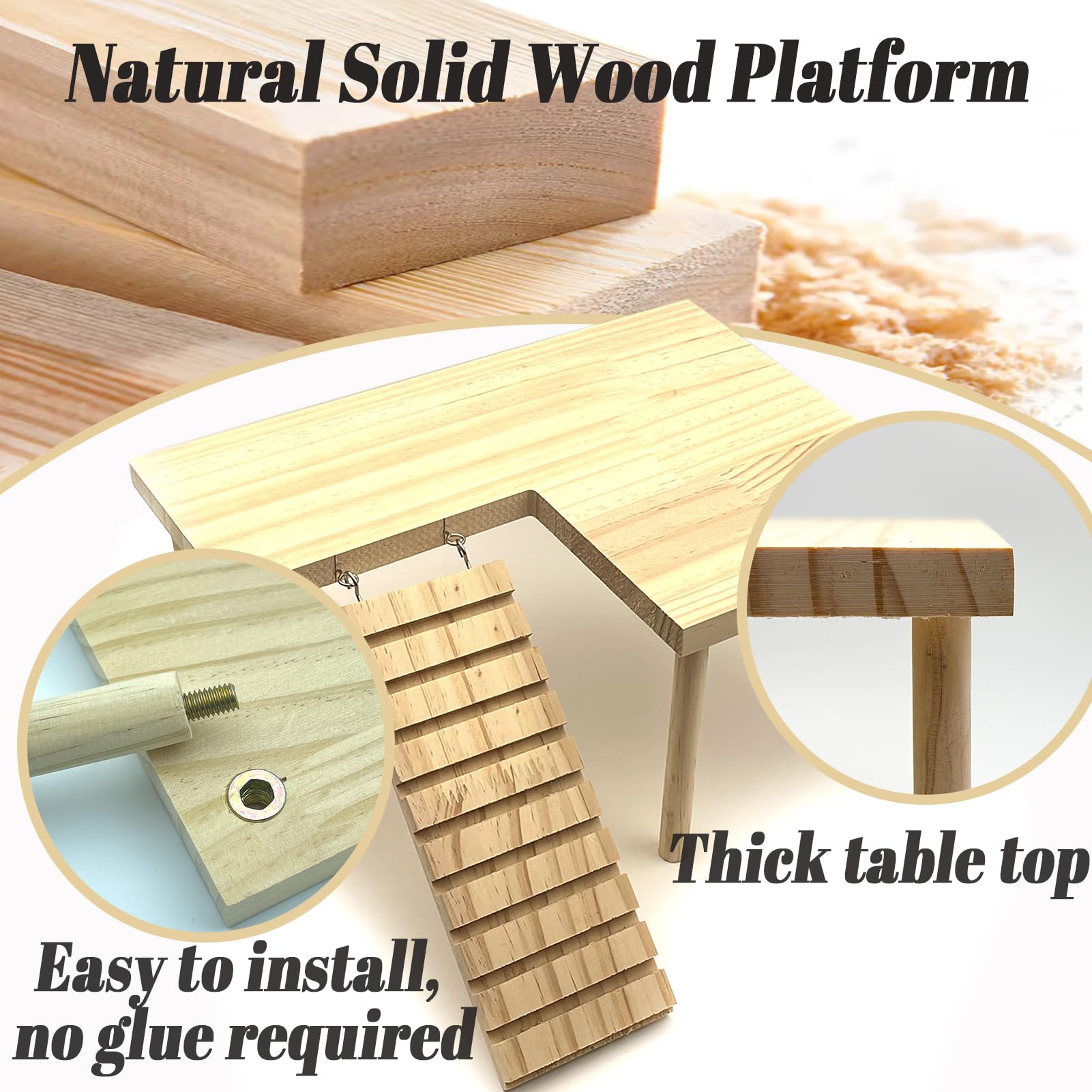 Niwaes Wooden Hamster Platform With Legs, Small Syrian Hamsters Climbing Platforms With Ramp Kit Wood Ladder Bridge Rat Playing