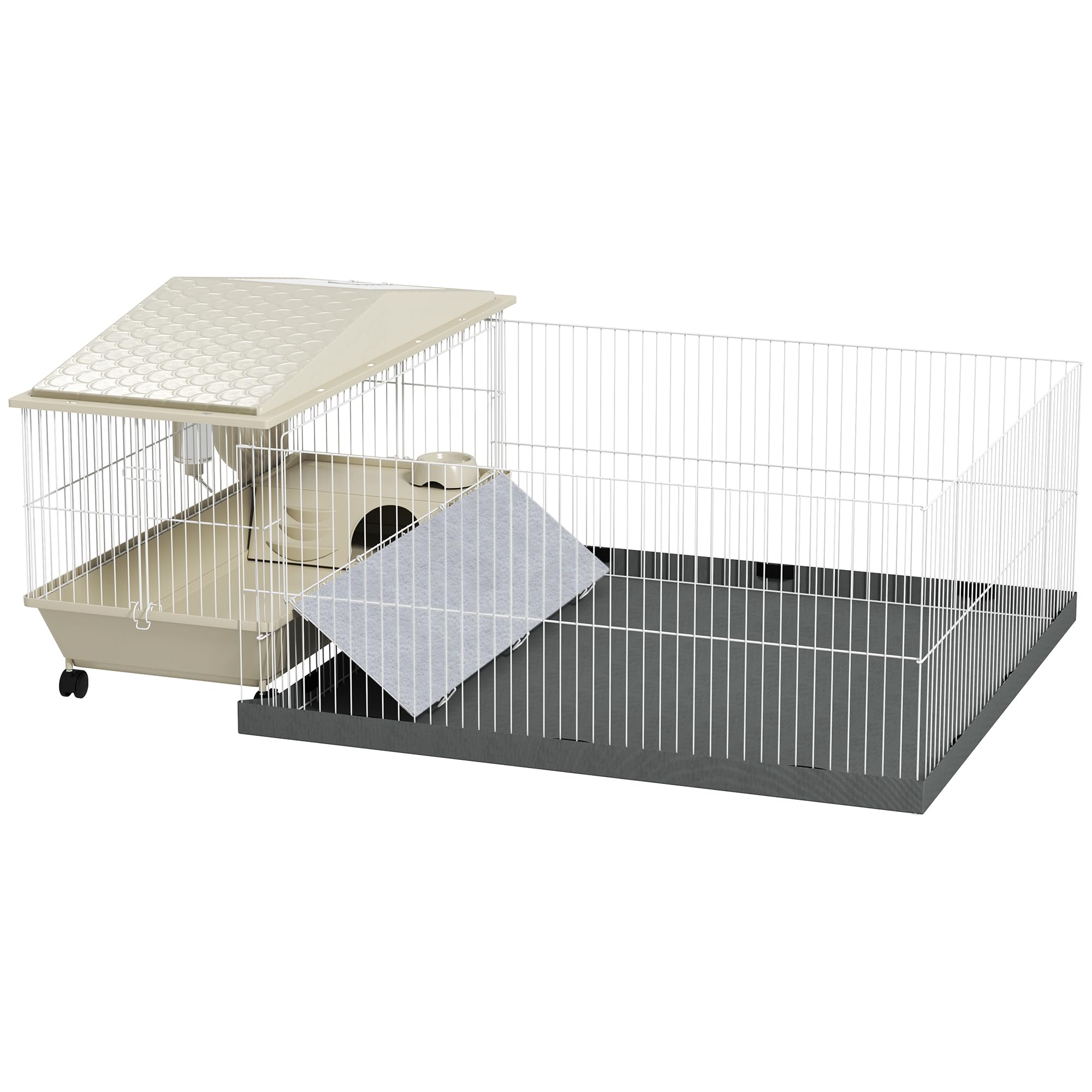 PawHut Small Animal Cage, Guinea Pig Cage with Removable Pet Playpen, Waterproof Pad, Food Dish, Water Bottle, Hay Feeder, Soft-