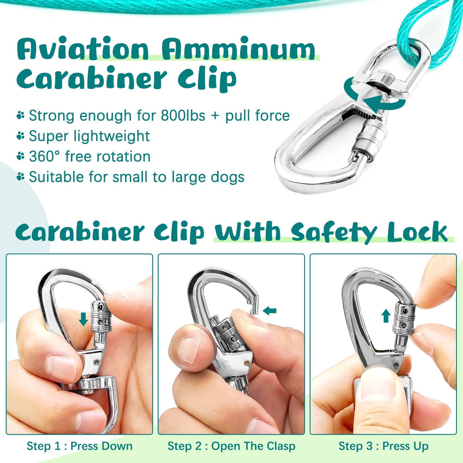 Tie Out Cable For Dogs, 60Ft Dog Leads For Yard Chew Proof, Heavy Duty Dog Tie Out Cable For Large Dogs Up To 125Lbs, Durable Do