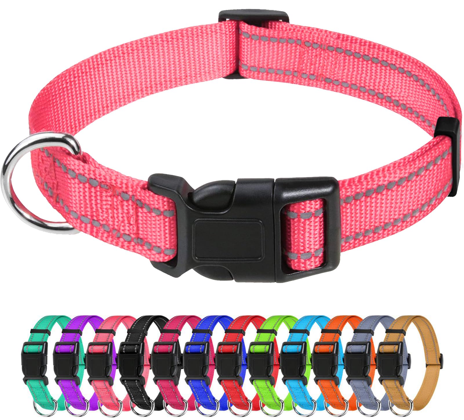 Tagme Reflective Nylon Dog Collars, Adjustable Classic Dog Collar With Quick Release Buckle For Small Dogs, Baby Pink, 3/4' Width